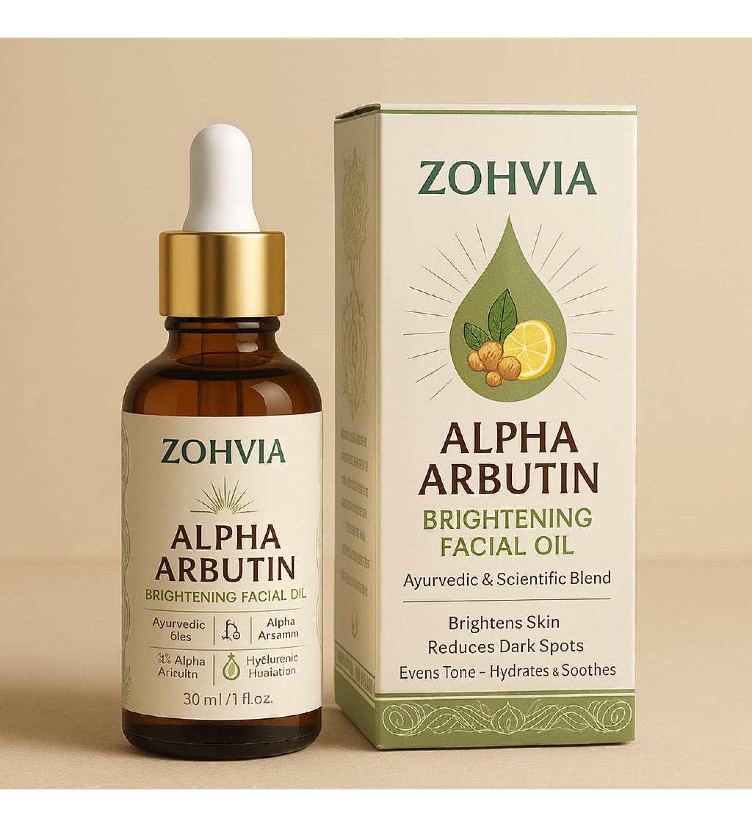 ZOHVIA Hydrating Glow Face Oil - Alpha Albutrin Glow Face Serum, Moisturizing Lightweight Oil for Dry, Dull & Sensitive Skin, Ayurvedic Moisturizer & Natural Primer for Makeup - All Skin Types - 1 oz