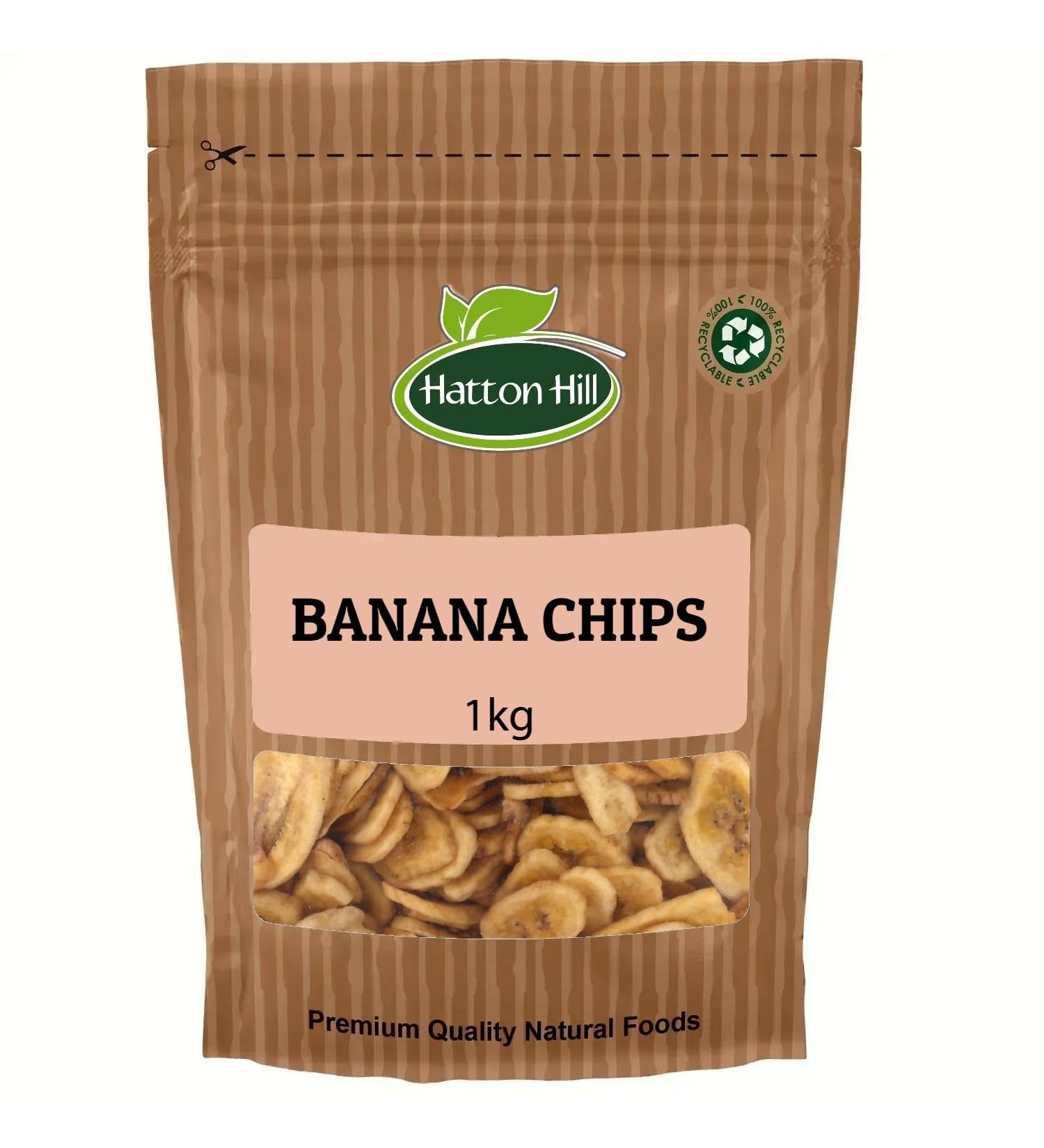 Banana Chips 1kg by Hatton Hill Dried Slice Sweetened Crunchy Vegan (No Honey) & Non-GMO