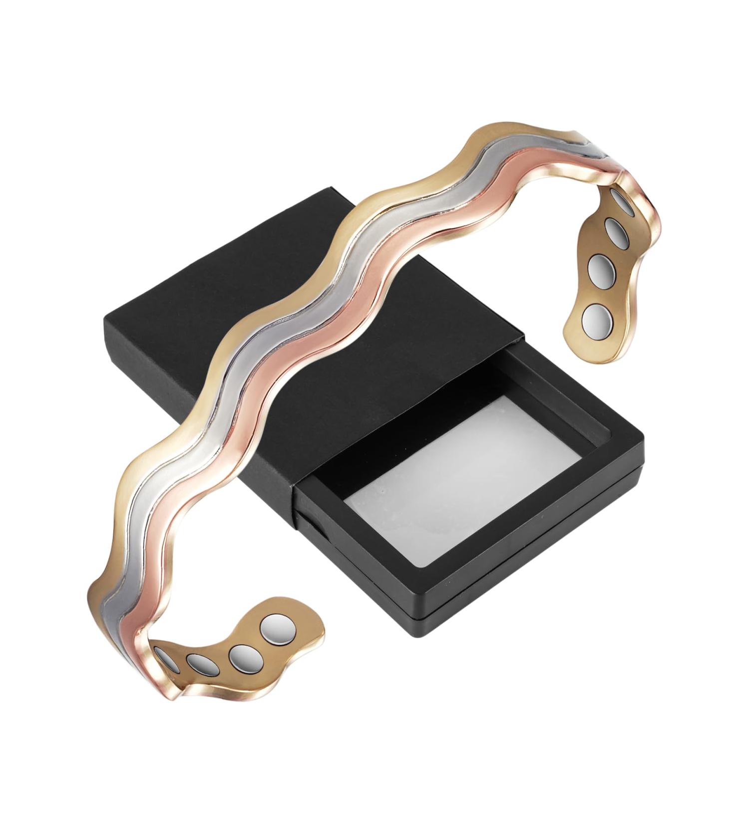 YINOX Ladies Bracelet | Copper Braided Magnetic | Three-Coloured Adjustable Fashion Jewellery | 16 cm - 8 mm - Buy Online on GoSupps.com