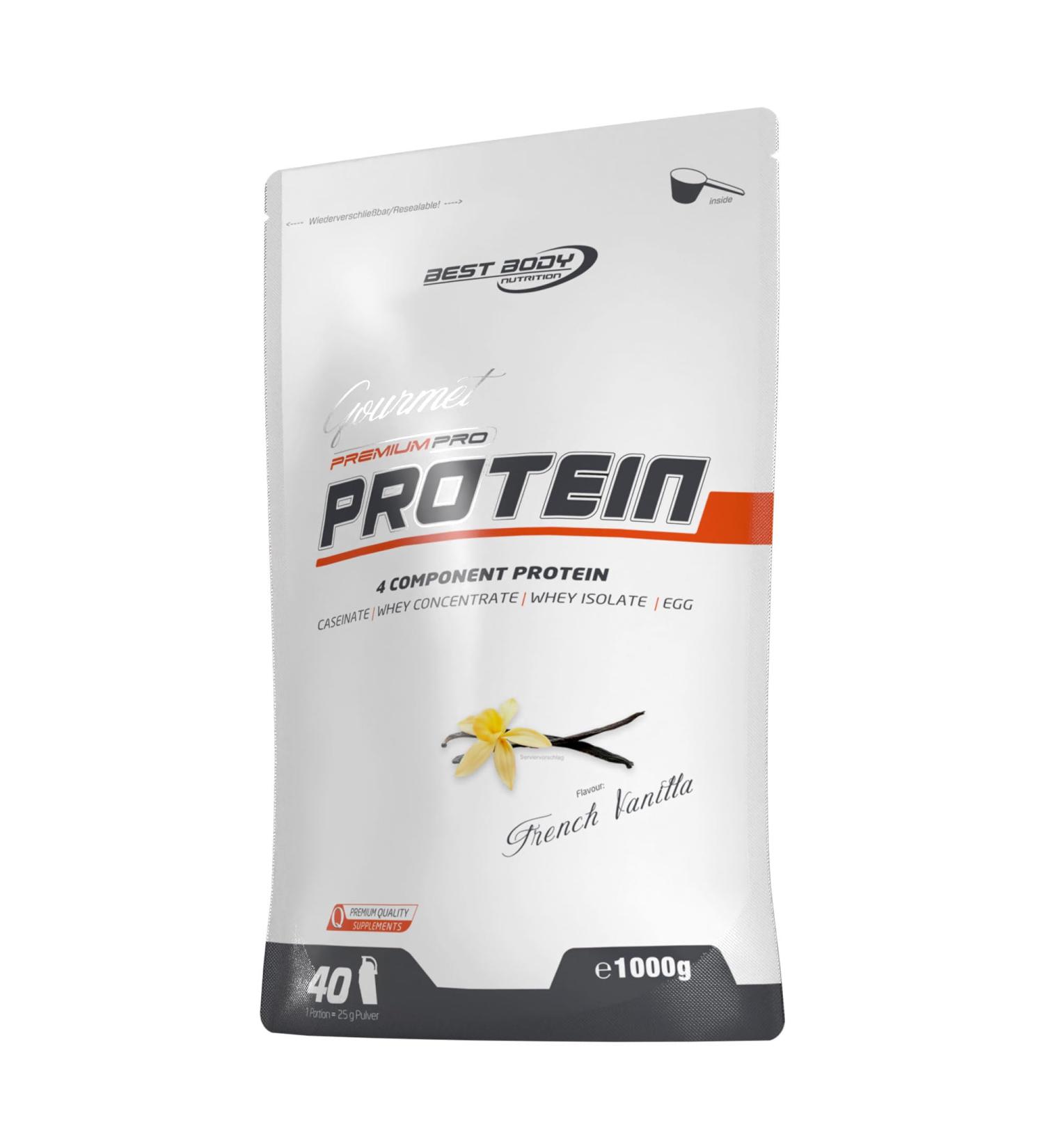 Best Body Nutrition Gourmet Premium Pro Protein - French Vanilla 1kg | 4-Component Protein Shake: Caseinate Whey Concentrate Isolate & Egg Protein - International Shipping Available! - Buy Online on GoSupps.com