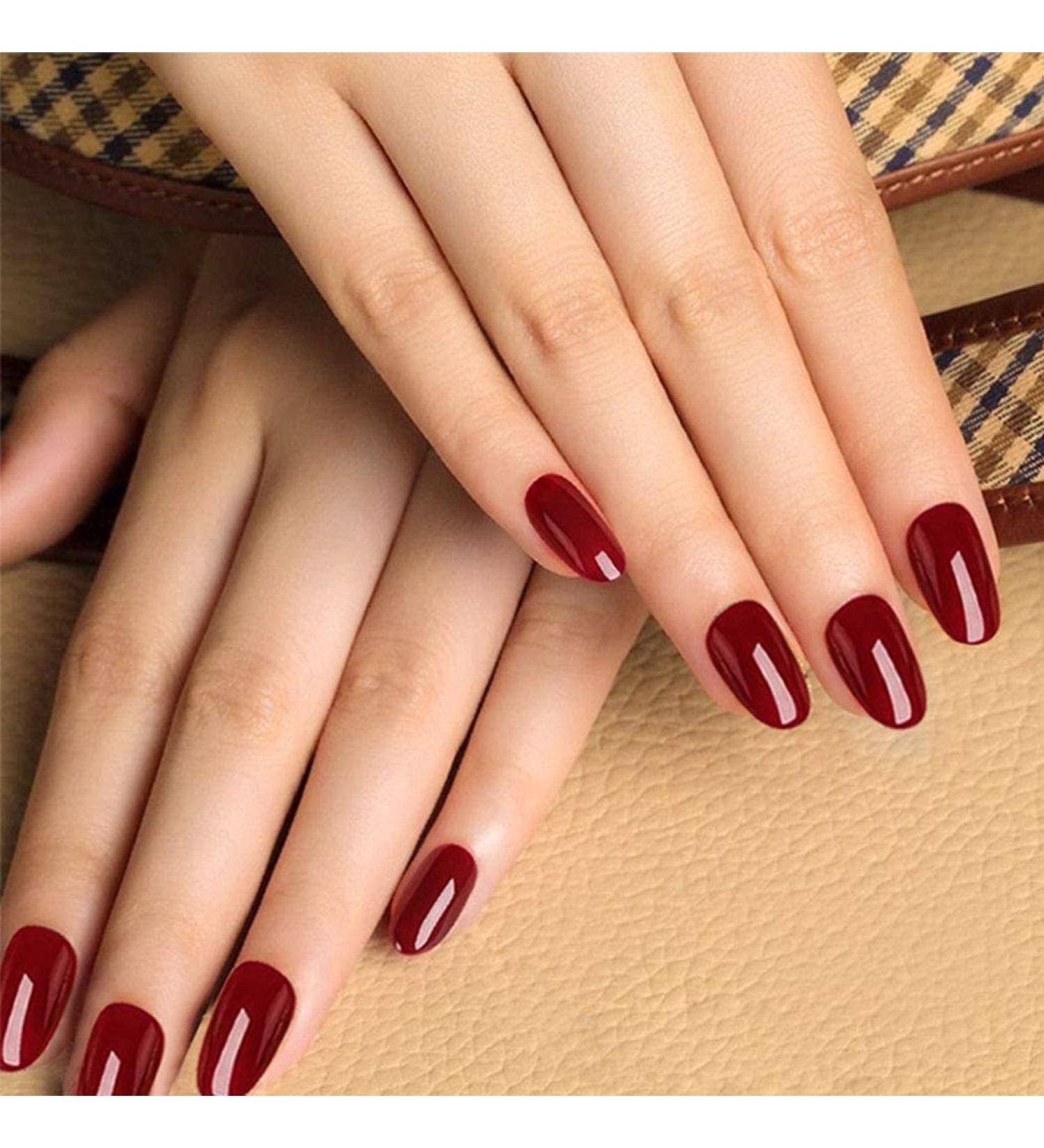 Yizaca Red Long Oval Press on Nails - 24PCS Full Cover Acrylic False Nails for Women and Girls - Buy Online on GoSupps.com