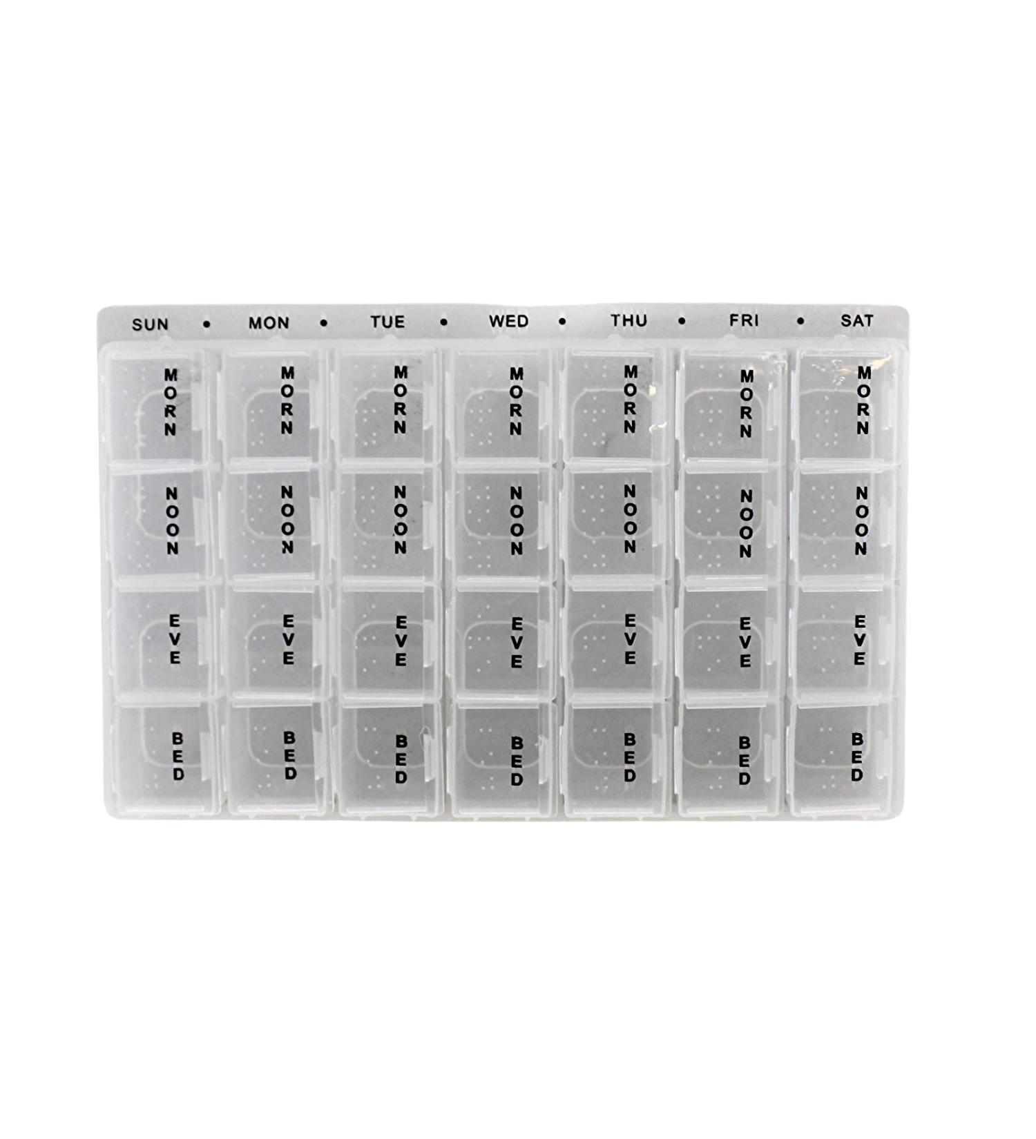 7-Day Pill Box Organizer | 4 Times a Day Morning Noon Evening & Bed | Effective Medicine Planner for Easy International Shipping - Buy Online on GoSupps.com