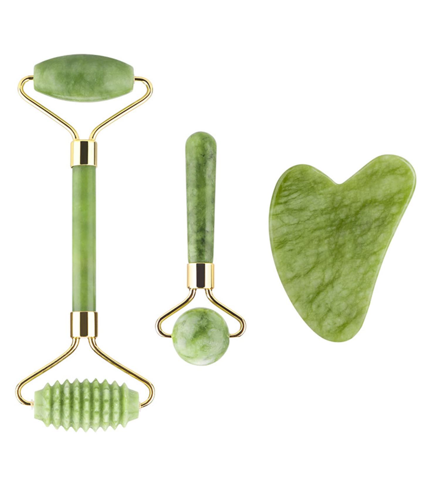 Lamkrtlp Jade Roller & Gua Sha Set - Authentic Jade Facial Massager for Skin Relaxation & Rejuvenation | International Shipping - Buy Online on GoSupps.com