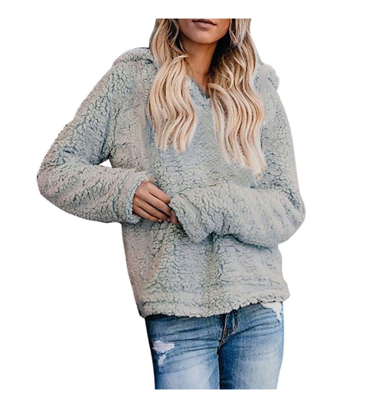 Bigfanshu Women's Sweaters Casual Fleece Long Sleeve Pullover Blouse Shirts Sweatshirt Gray - Buy Online on GoSupps.com