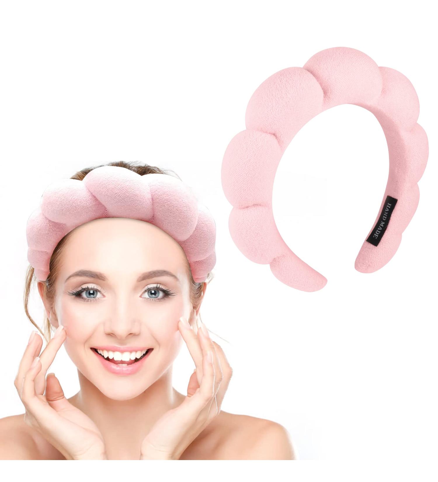 HOYDATE Puffy Spa Headband for Women - Pink | Soft & Padded Hairband for Makeup Removal, Shower, Skincare - Non Slip Sponge & Terry Towel Hair Band - Buy Online on GoSupps.com
