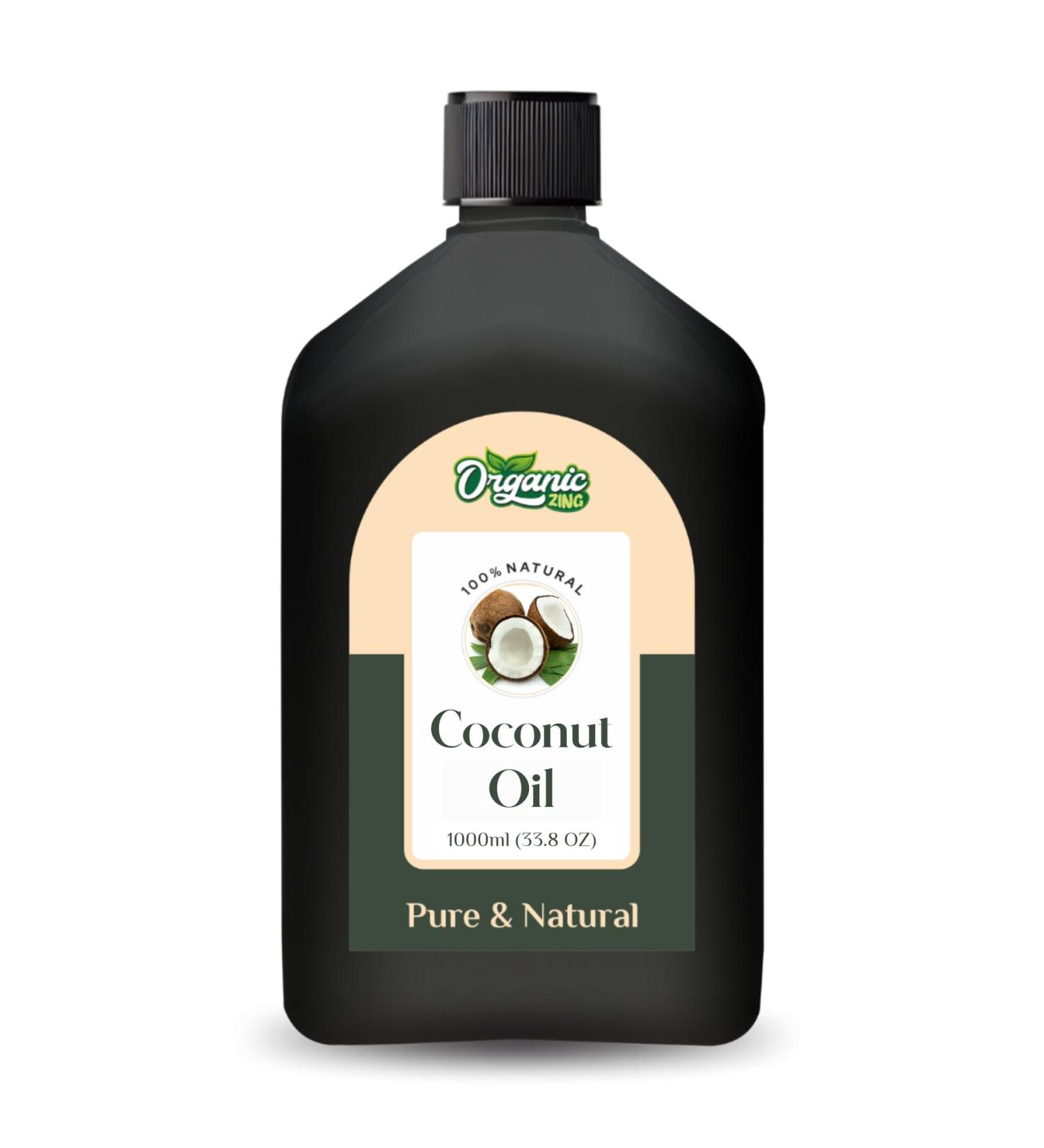 ORGANIC ZING Organic Zing Coconut Oil (Cocos Nucifera) - Pure and Natural Carrier Oil for Skin Care Hair Care and Massage - 1000ml