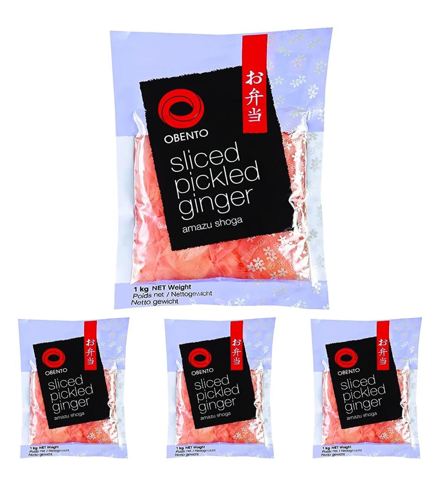 Obento Sliced Pickled Ginger Pink 1kg - Authentic Japanese Ginger in 4 Pack | Ideal for Sushi & Asian Dishes - Buy Online on GoSupps.com