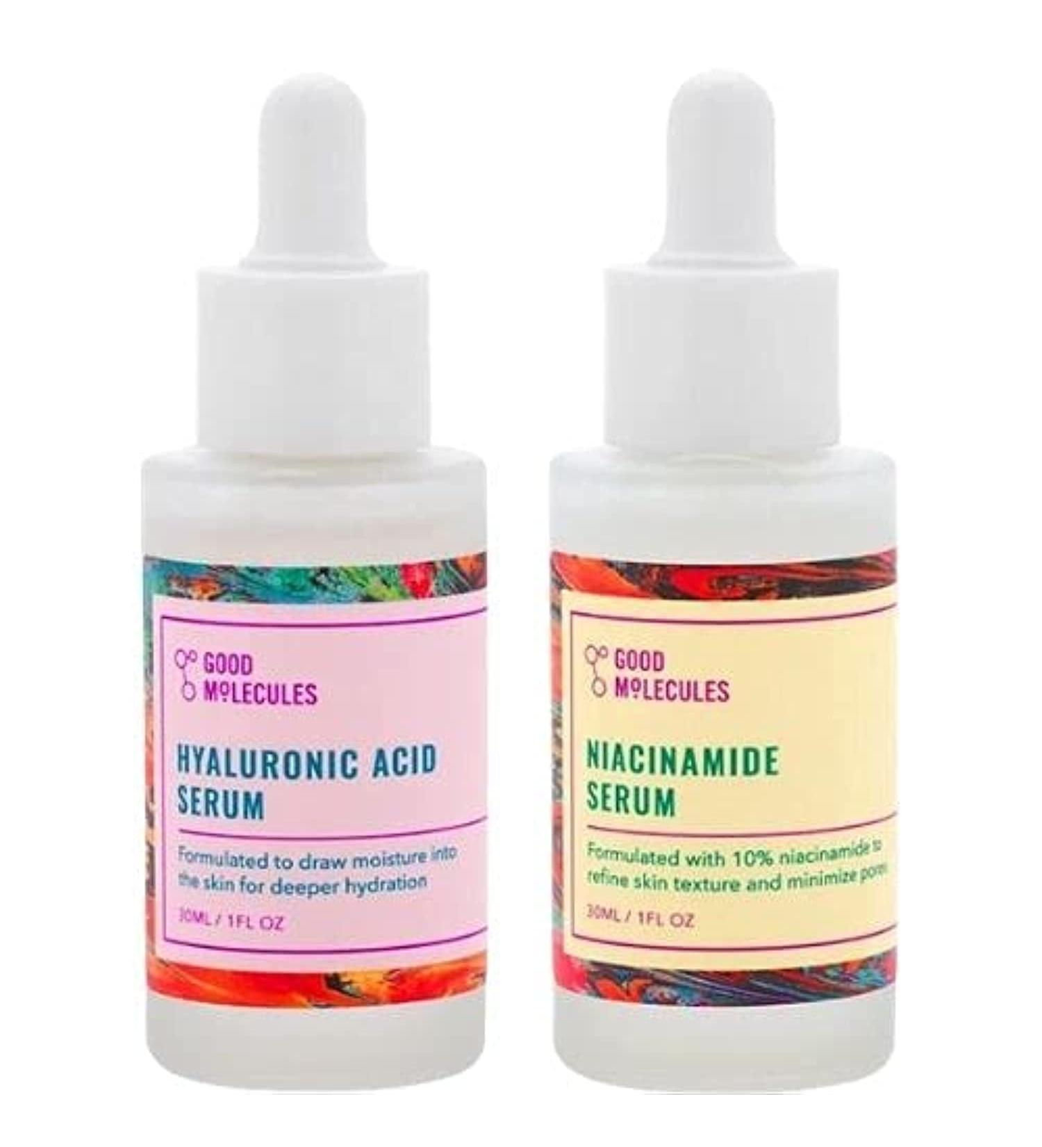Good Molecules Hyaluronic Acid and Niacinamide Serum Set - 1 Oz. Each | Brighten, Hydrate, Smooth Skin | Lightweight, Water Based Formula | Vegan, Cruelty Free - Buy Online on GoSupps.com
