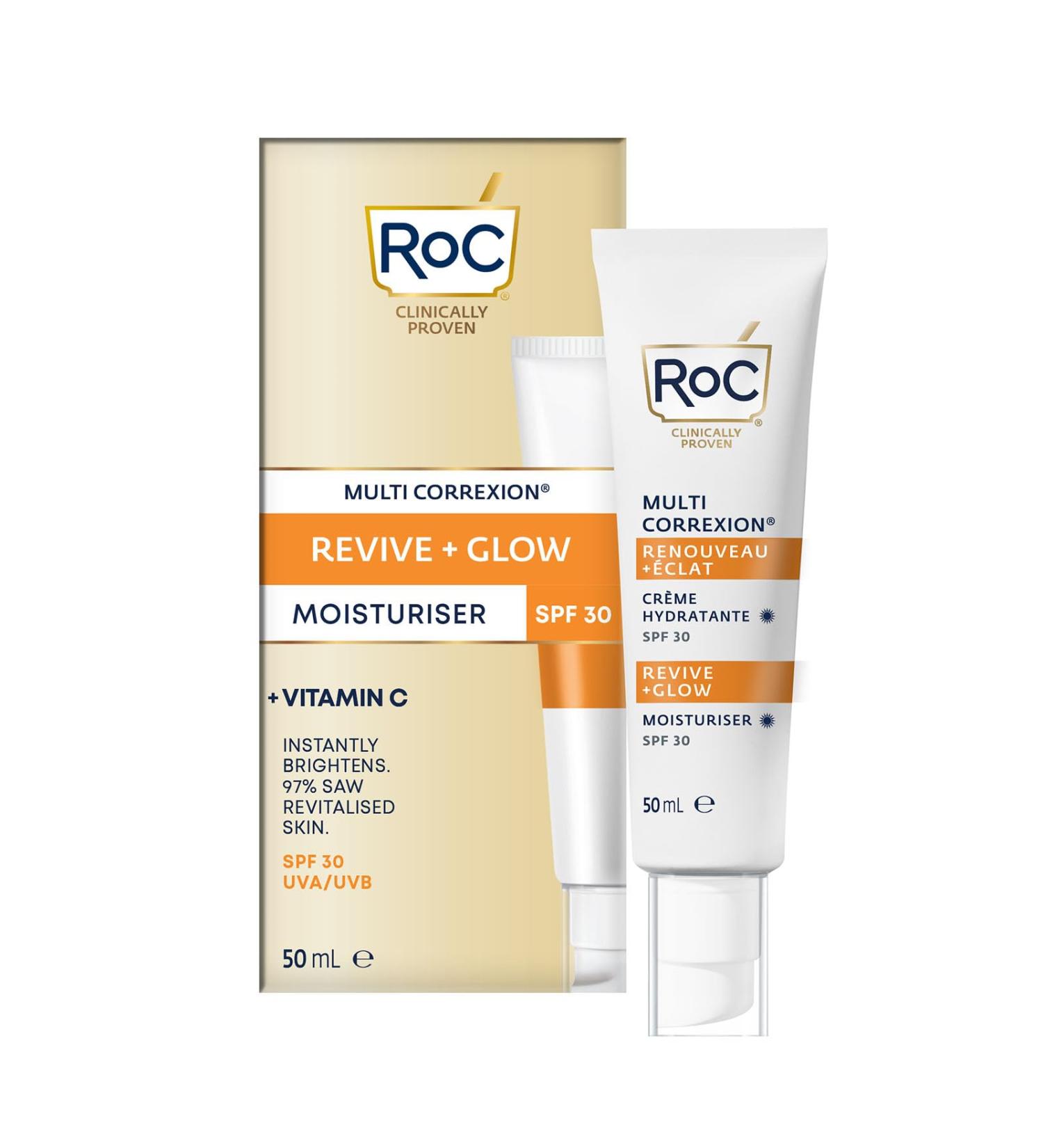 RoC Multi Correxion Revive + Glow Moisturiser SPF 30 Vitamin C Hydration & Sun Protection UVA/UVB Protection - 50 ml - Buy Online on GoSupps.com