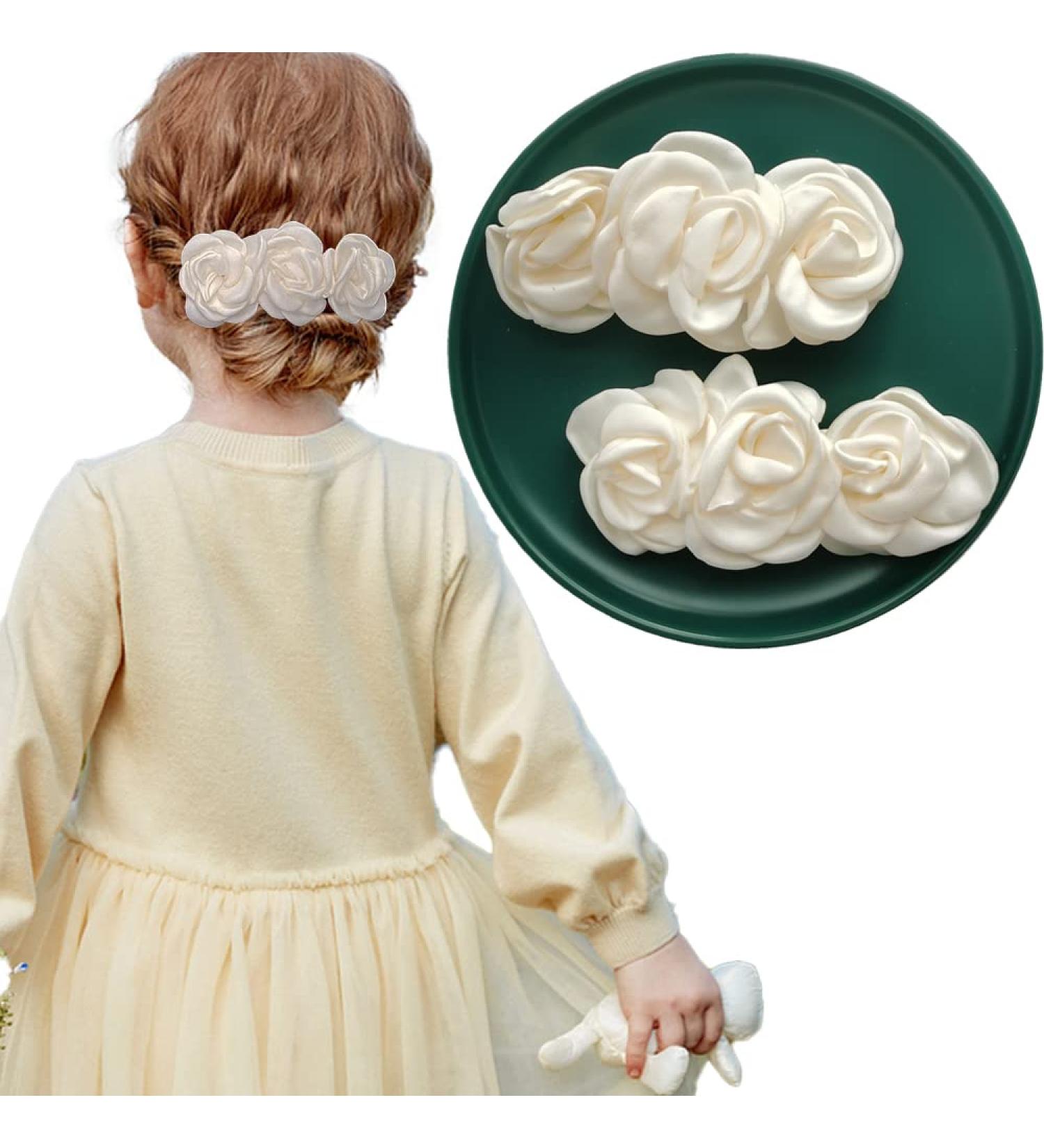 Ivory Flower Hair Clips | 2 Pcs Wedding Accessories for Women & Girls - Buy Online on GoSupps.com