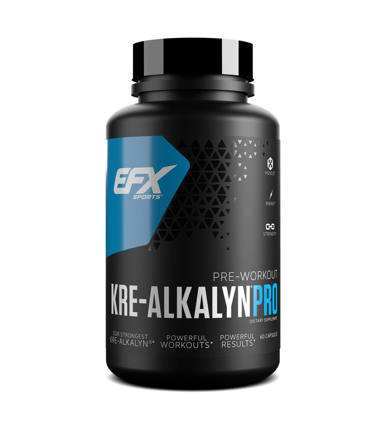 EFX Sports Kre-Alkalyn Pro - pH Correct Creatine Monohydrate Supplement | Muscle Building Pre Workout for Men & Women | 30 Servings | 60 Capsules | International Shipping Available - Buy Online on GoSupps.com