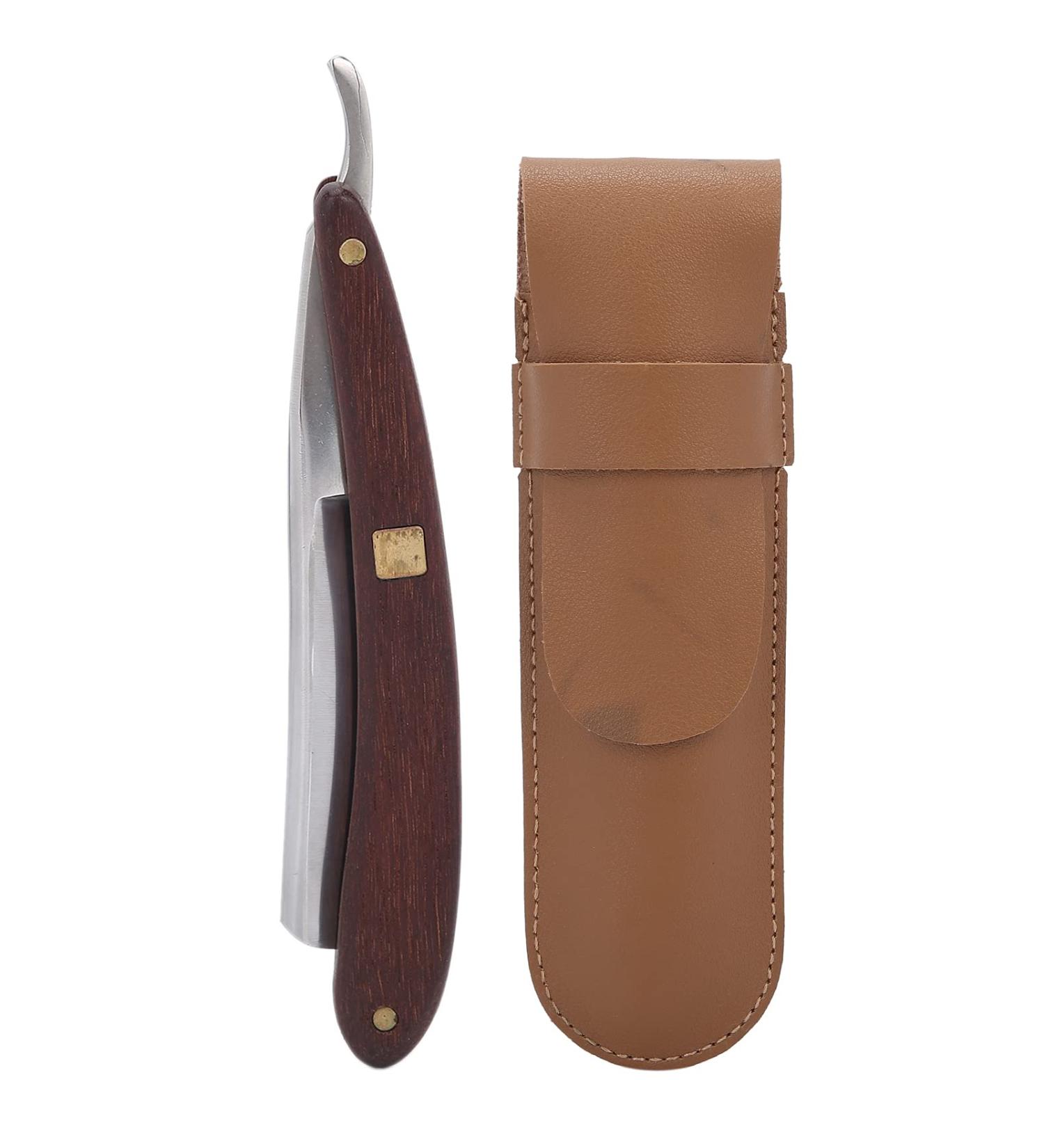 Premium Quality Professional Barber Razor - Single Blade Straight Edge with PU Leather Storage Bag for Mustache & Beard Grooming - Buy Online on GoSupps.com