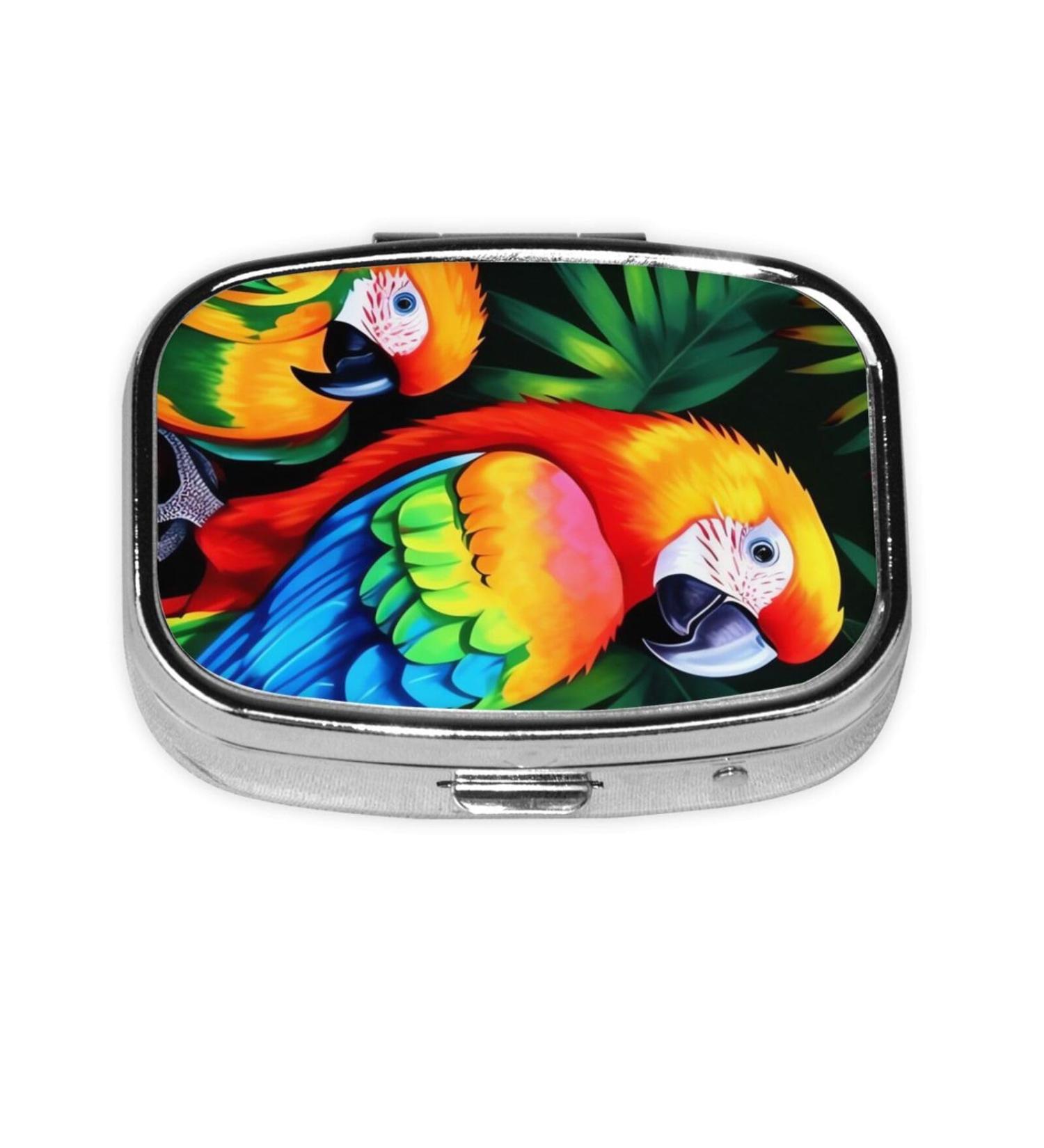 Shop Cute Colored Parrot 2 Compartment Pill Case - Small Travel Pill Organizer & Purse Gift - Buy Online on GoSupps.com