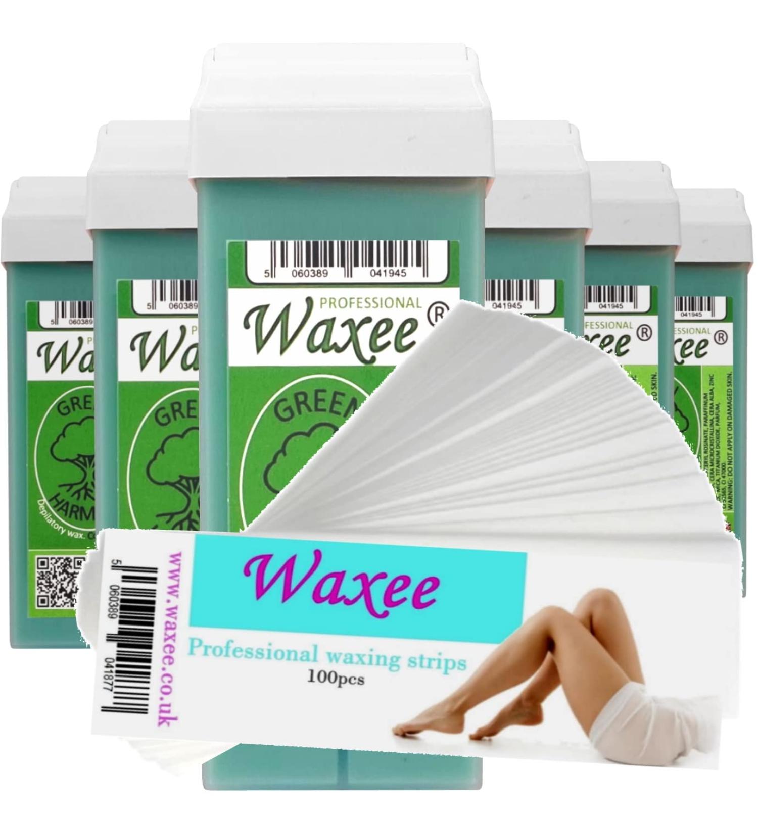 Waxee! Green Harmony 6x 100ml Roll-On Wax Cartridge Refill + 100 Waxing Strips - Top Formula - Buy Online on GoSupps.com