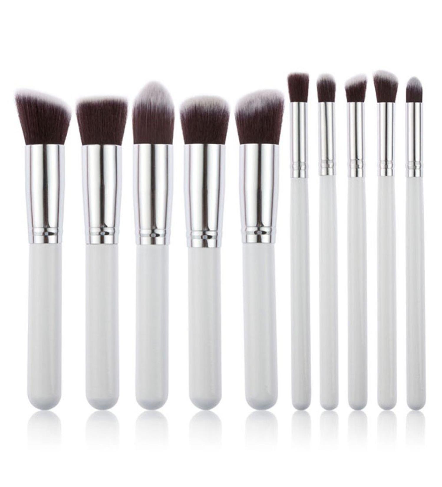 Demarkt 10-Piece Makeup Brush Set | Premium Silver Cosmetic Brushes for Eyeshadow & Face | Professional Make-up Brush Set with Etui - Buy Online on GoSupps.com