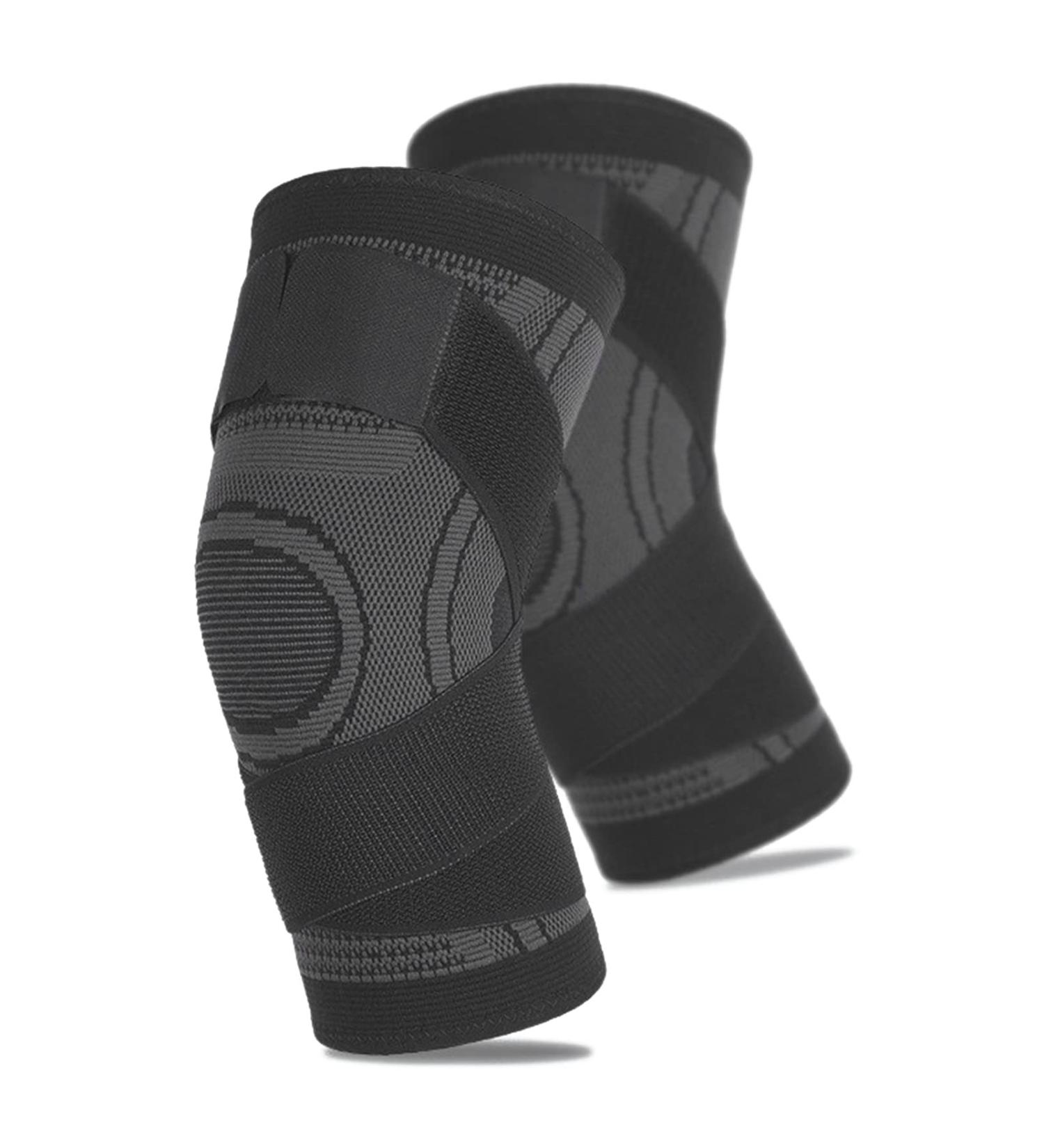 Compression Knee Brace with Double Straps - Breathable & Flexible XL Sleeve for Running Basketball & Volleyball - Buy Online on GoSupps.com