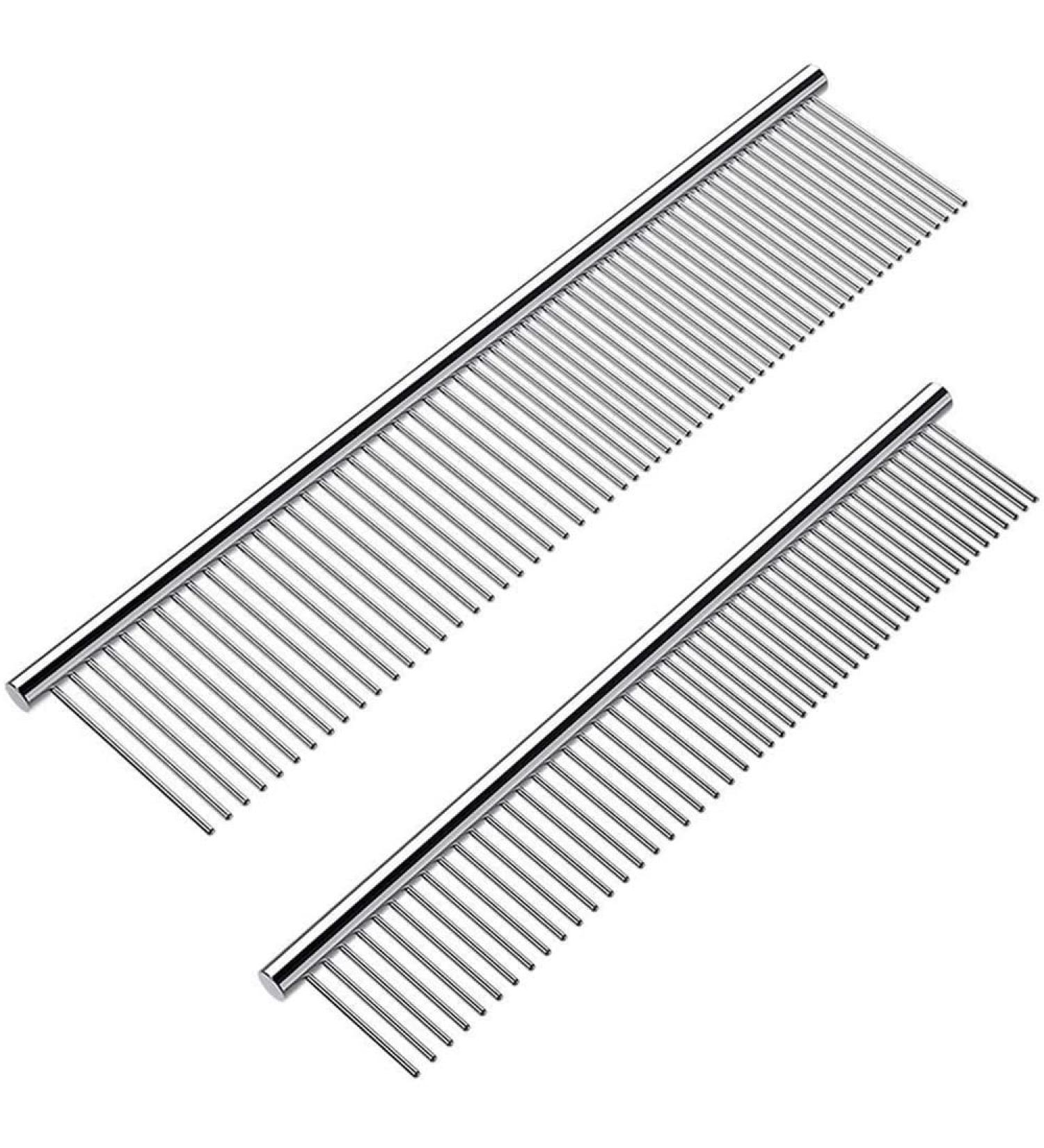 2 Pack Dog Combs with Stainless Steel Teeth Pet Hair Combs for Grooming Large Small Dogs Cats Home Professional Hair Grooming Tool - Buy Online on GoSupps.com