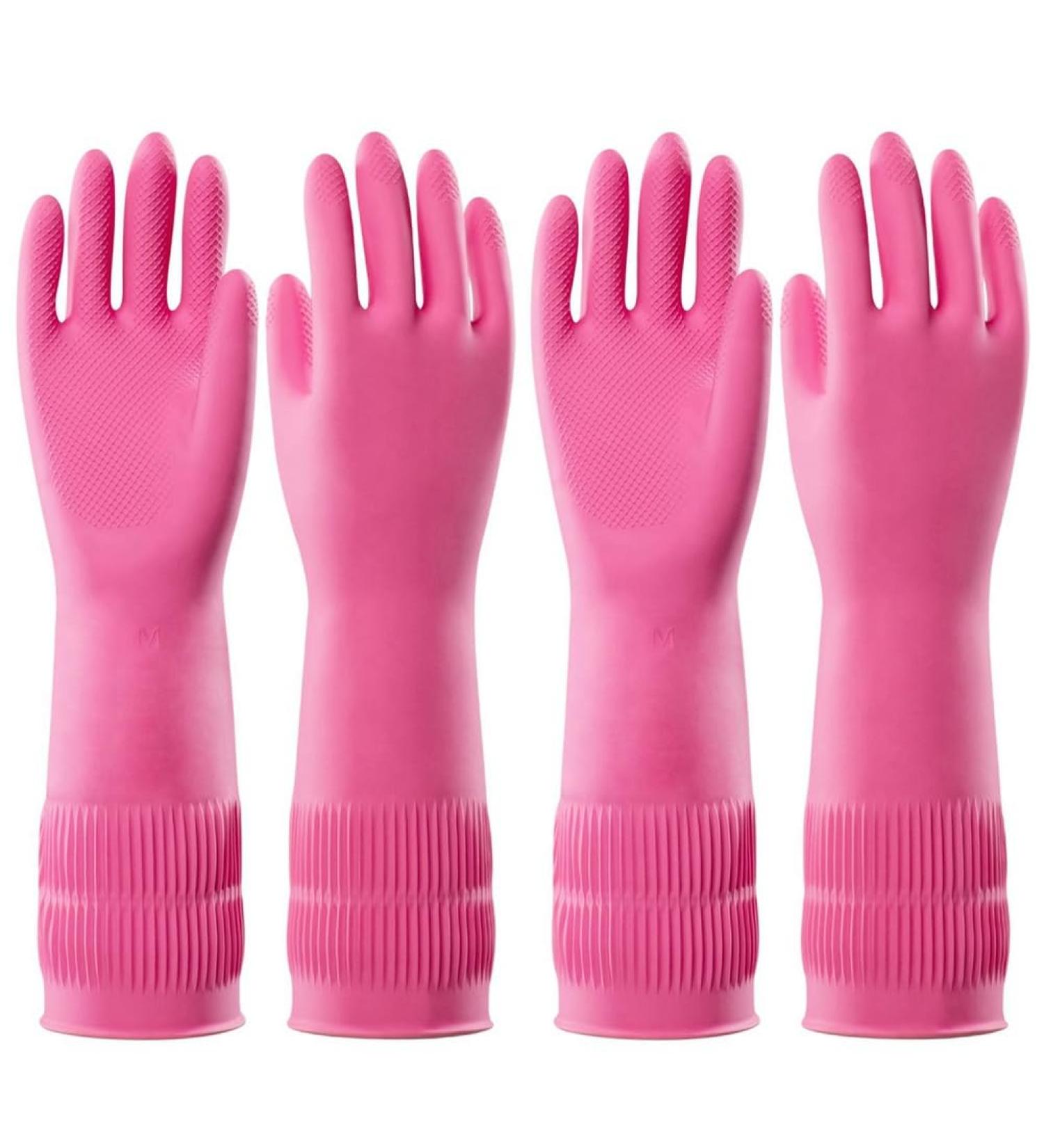 Rosrrtlm 2 Pairs Dishwashing Cleaning Rubber Gloves Reusable Waterproof Kitchen Gloves Non-Slip L Easy to Use Rose Red - Buy Online on GoSupps.com