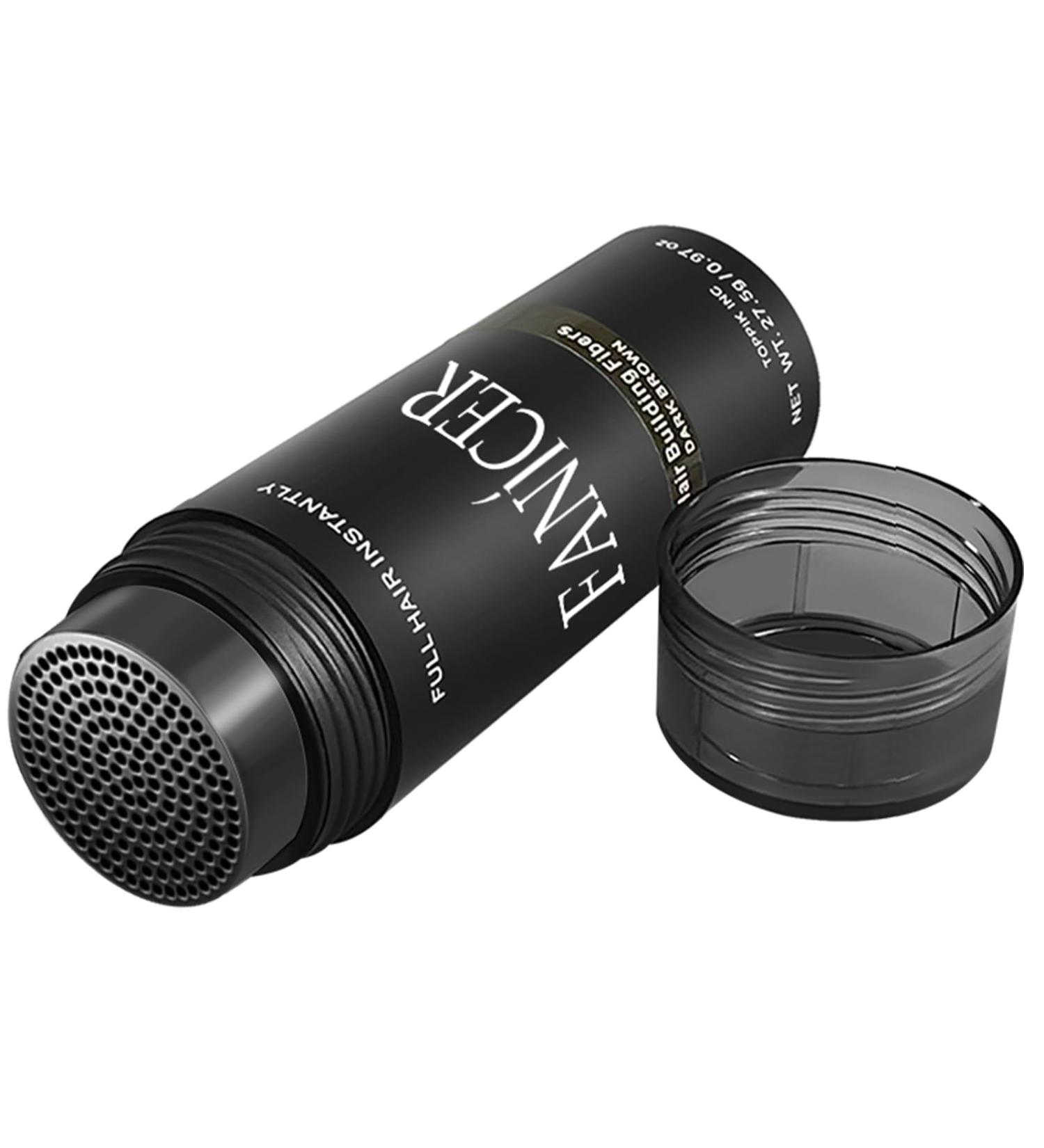 Hair fibers, hair powder, dark brown.