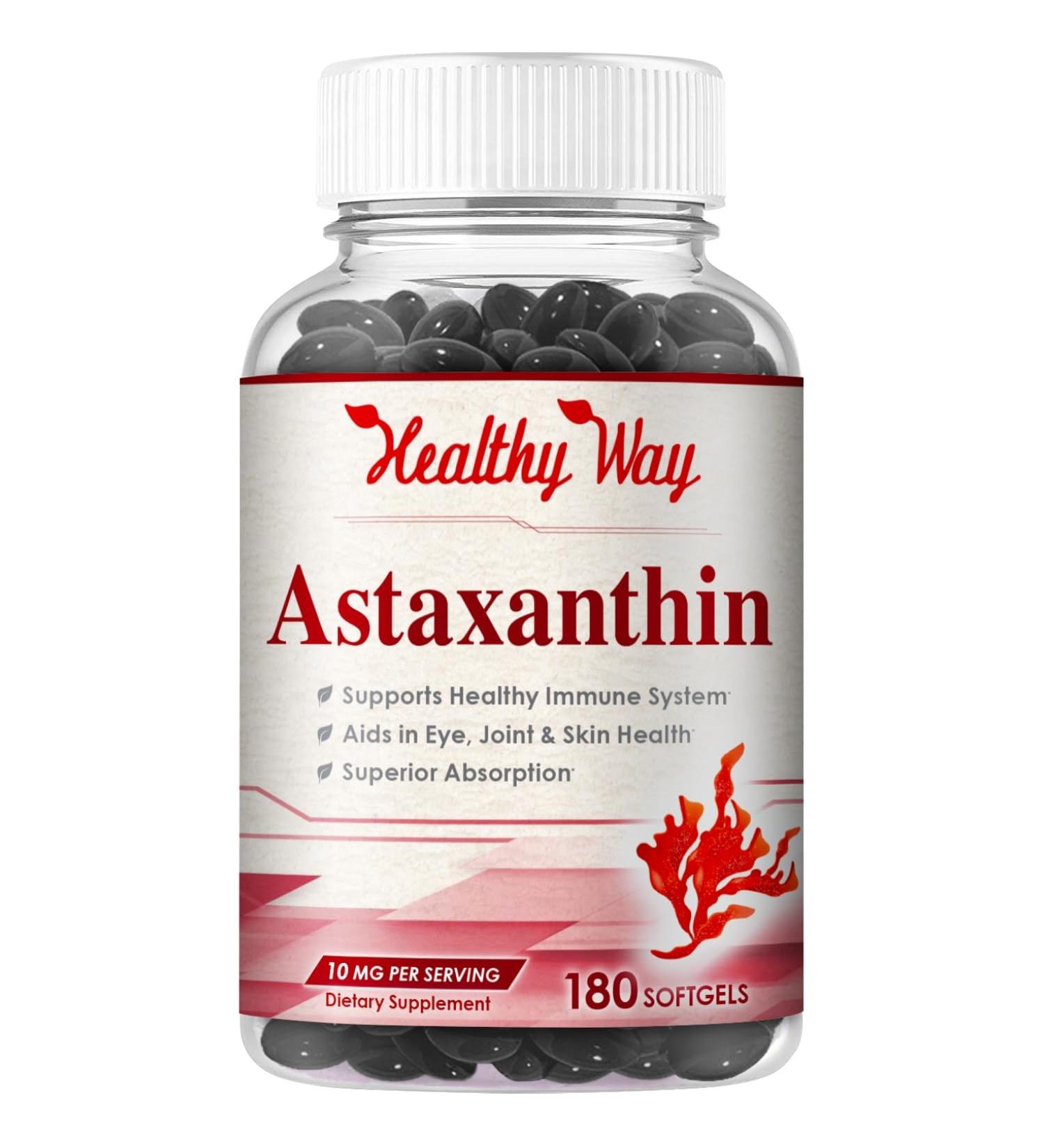 Easy Absorption Astaxanthin Supplement - 10mg Astaxanthin from Haematococcus Pluvialis Fresh Microalgae for Skin and Eye Health Support - Rich in Antioxidants and Carotenoids (180 Servings) - Buy Online on GoSupps.com