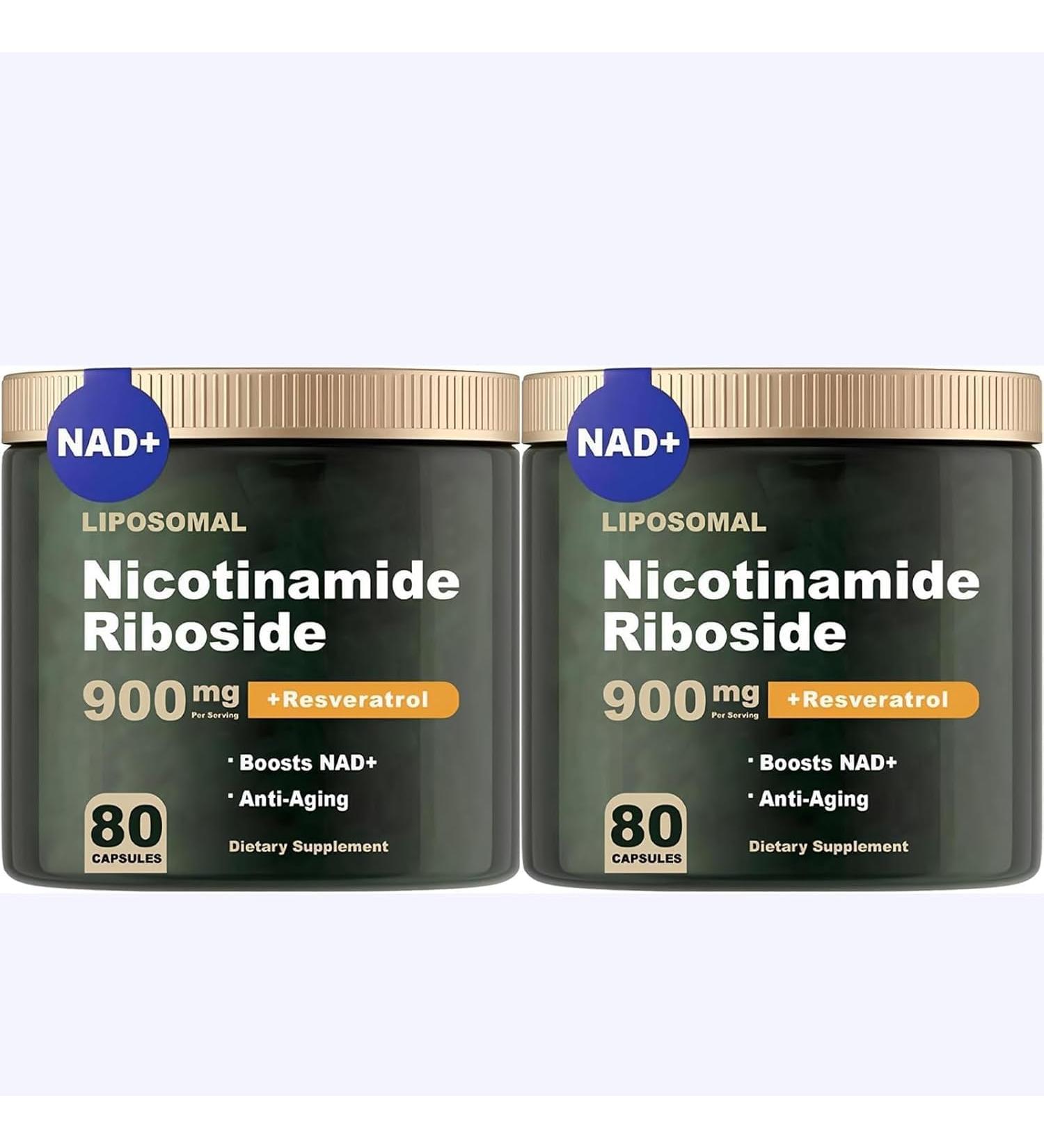 NAD+ Supplement - Liposomal Nicotinamide Riboside NAD Supplement for Anti-Aging Quercetin Resveratrol- Energy Focus - 80 Capsules (2) - Buy Online on GoSupps.com