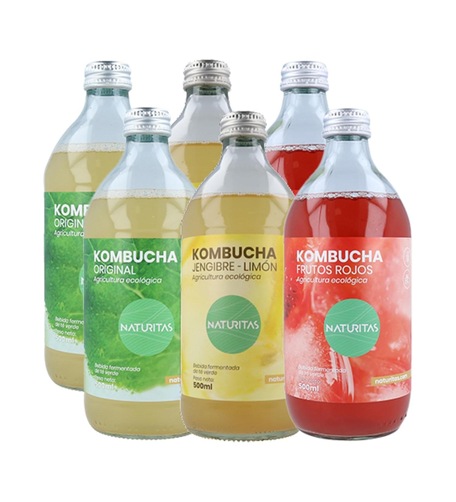  Naturitas 6 x 500ml Multi-Flavour Kombuchas | Naturitas Essentials | Vegan | Gluten Free | No Pasteurisation | BIO-ECO - Buy Online on GoSupps.com