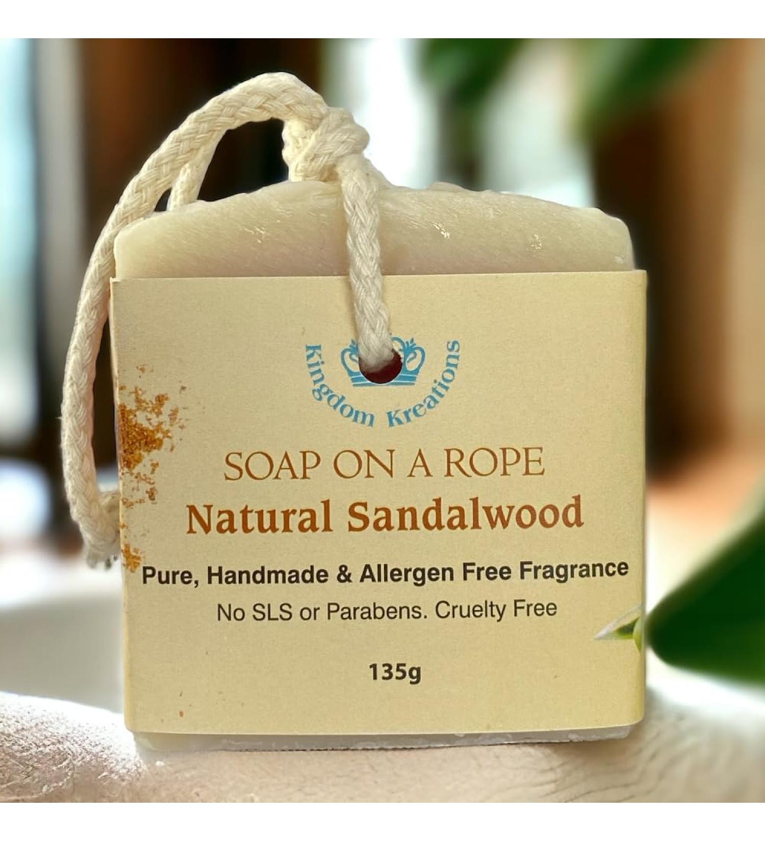 Handmade Soap - NATURAL SANDALWOOD SOAP ON A ROPE