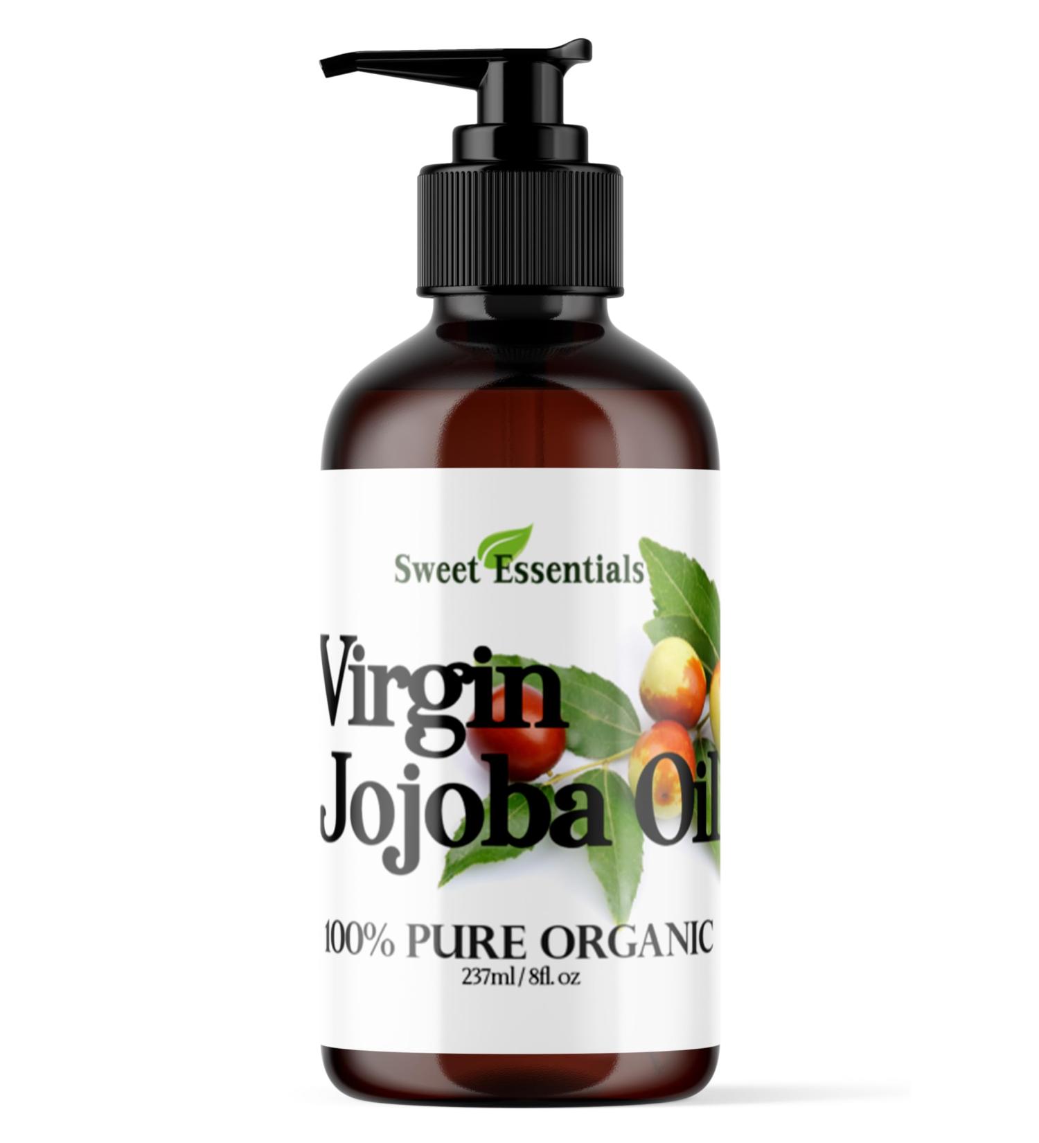 Premium Organic Unrefined Jojoba Oil 8oz with Pump Imported from Argentina 100% Pure Cold Pressed - for Hair Skin & Nails - Best Natural Moisturizer - Hexane Free by Sweet Essentials 8 Fl Oz (Pack of 1) - Buy Online on GoSupps.com