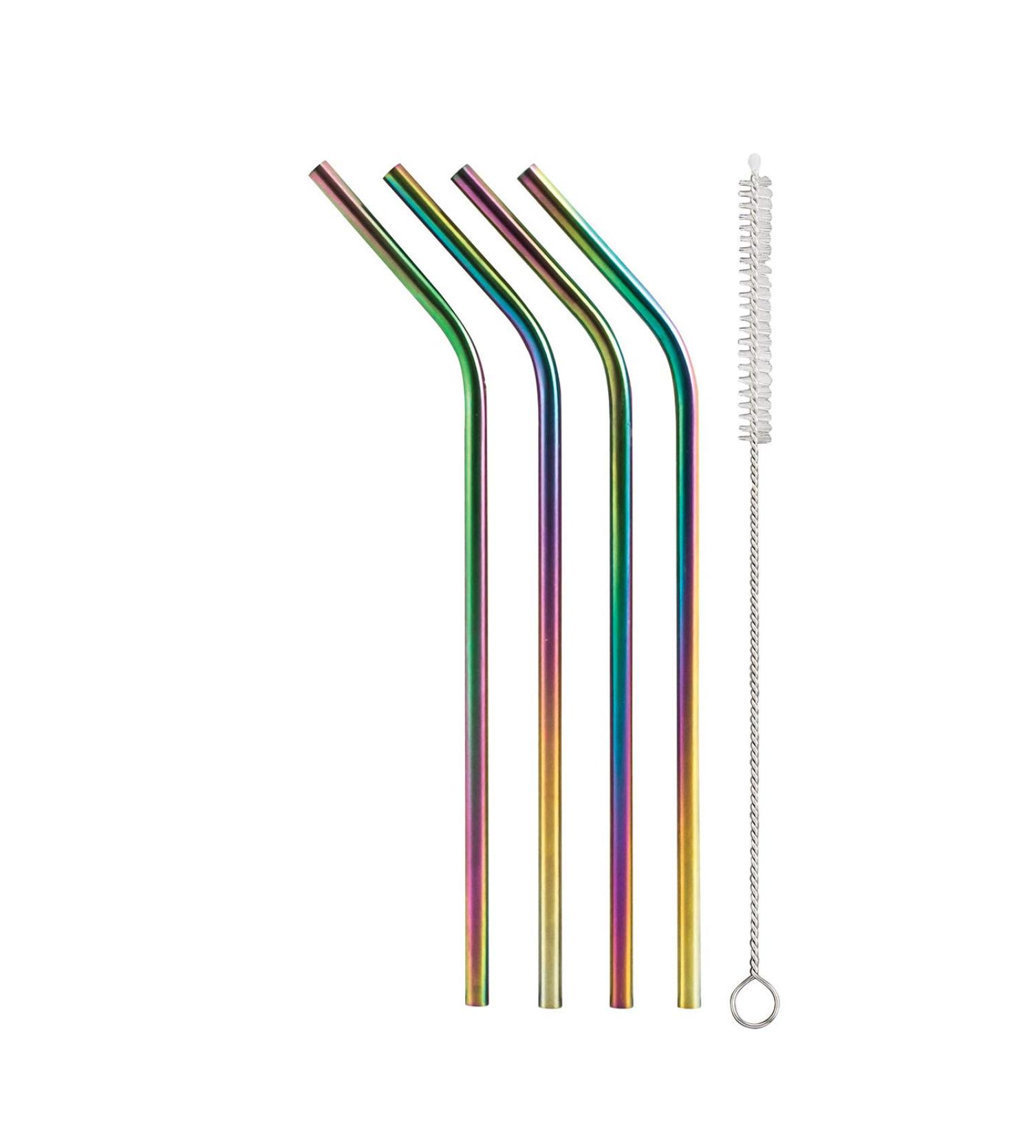 Reusable Rainbow Stainless Steel Straws Set - 4 Eco-Friendly Drinking Straws with Cleaning Brush - Buy Online on GoSupps.com