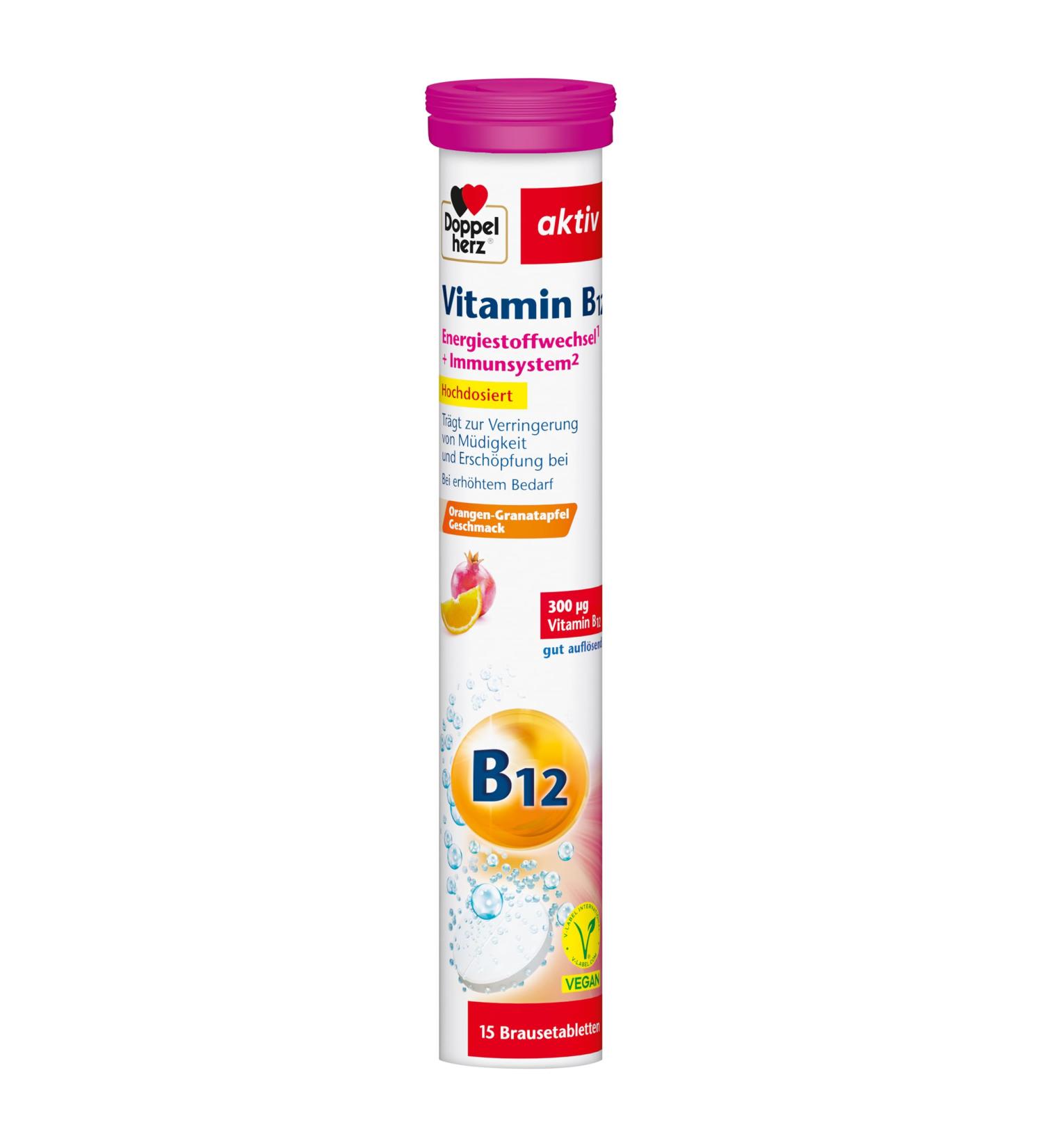 Buy Double Heart High-Dose Vitamin B12 - 15 Vegan Effervescent Tablets | Energizing Orange Pomegranate Flavor - International Shipping - Buy Online on GoSupps.com