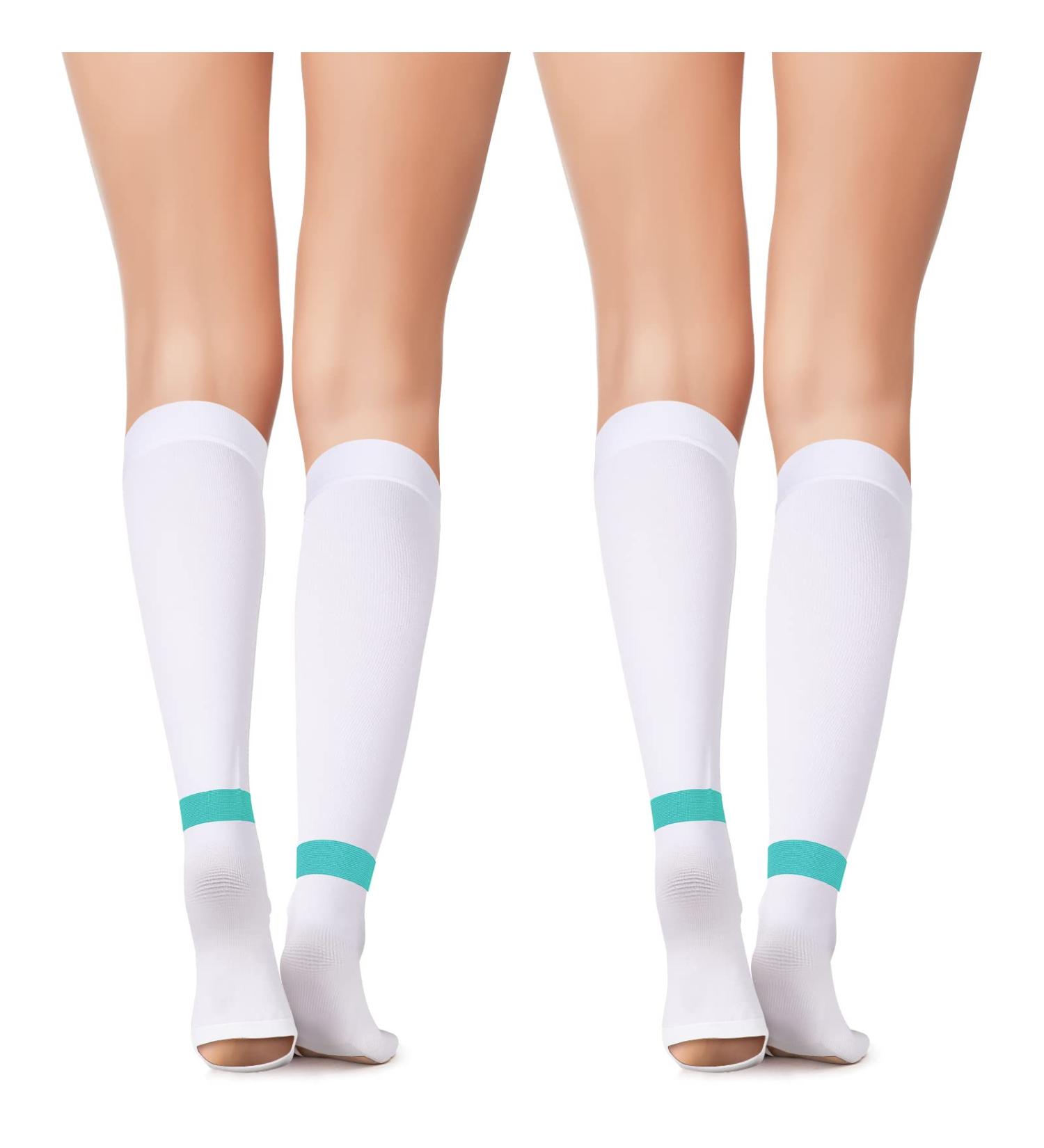 Buy 2 Pairs TED Hose Compression Stockings - Knee High 15-20 mmHg for Men & Women - Anti-Embolism with Inspect Toe Hole - Large Green Stripe - International Shipping Available - Buy Online on GoSupps.com