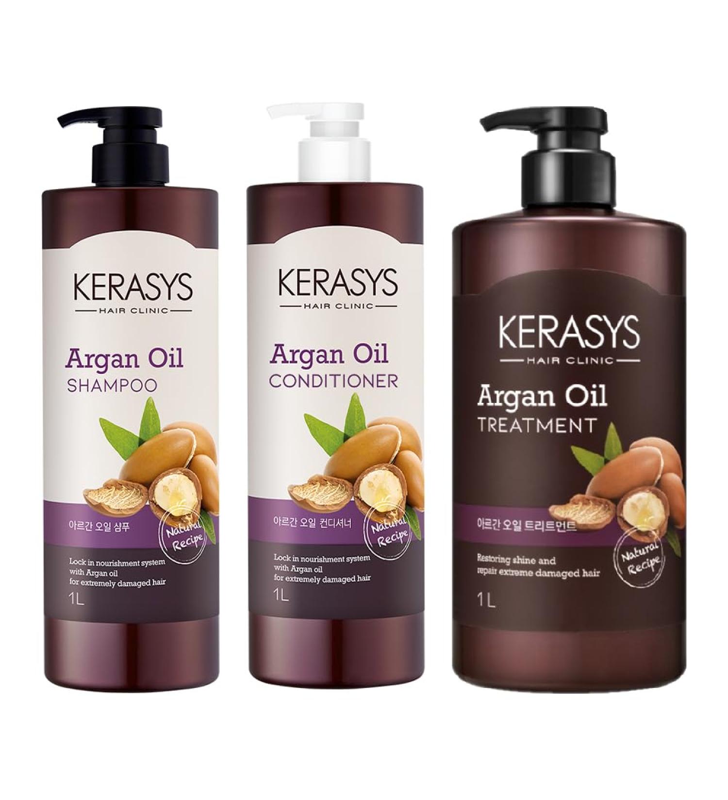 Kerasys Argan Oil Set for Extremely Damaged Hair - 33.8 fl oz Shampoo Conditioner & Treatment - International Shipping - Buy Online on GoSupps.com