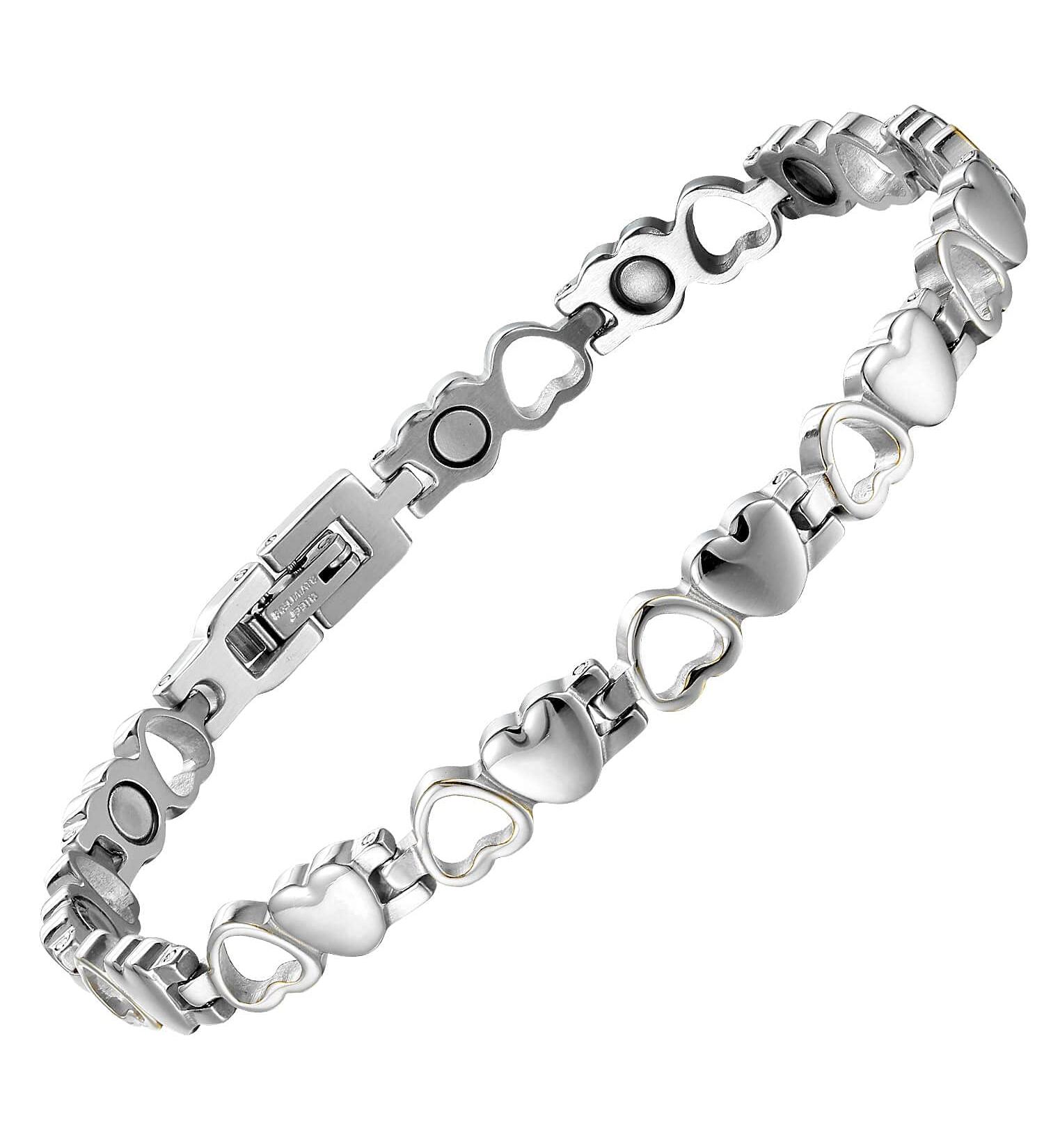 BioMag Women's Titanium Steel Magnetic Heart Bracelet - Silver - Buy Online on GoSupps.com