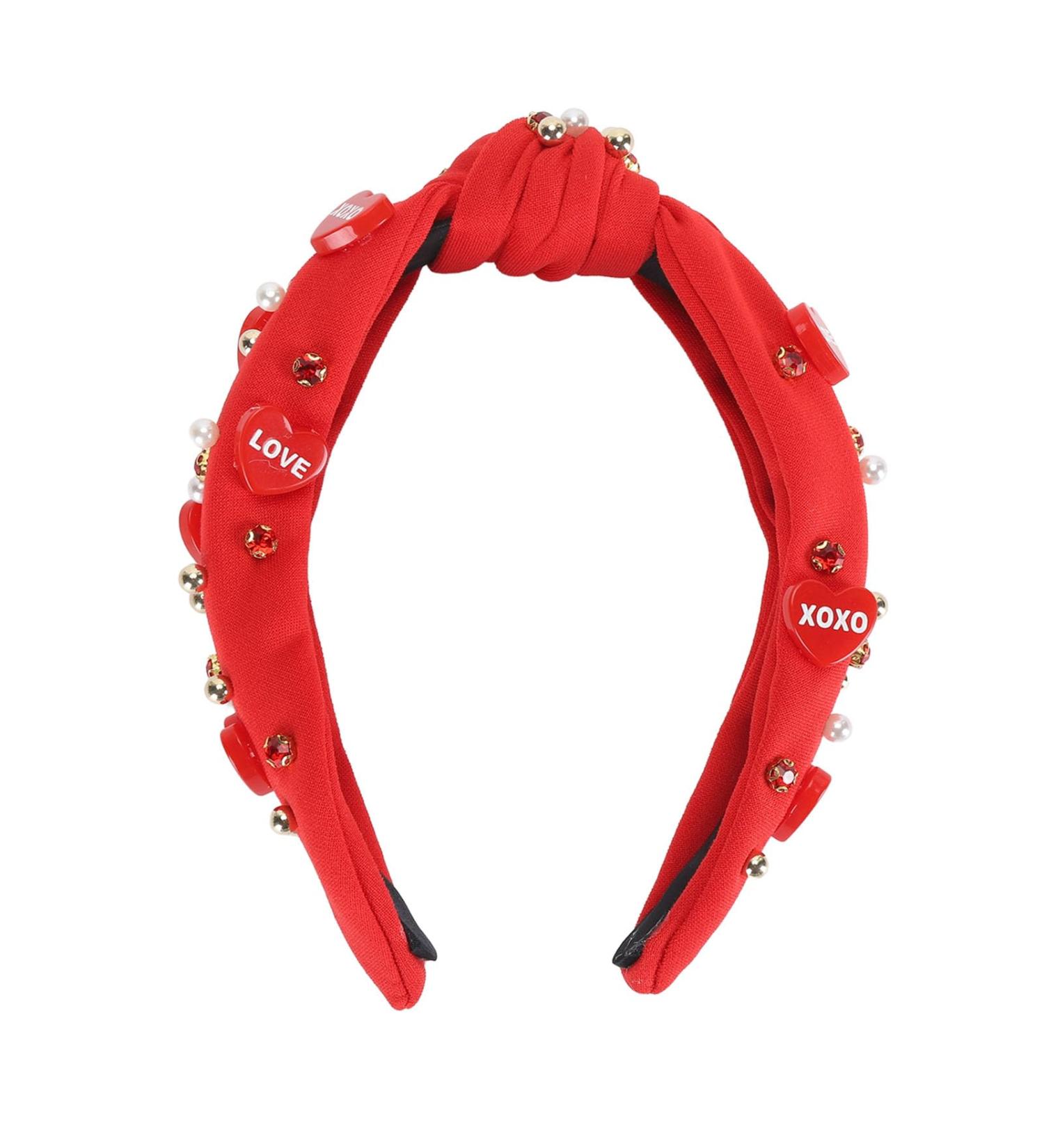 Knotted Headbands for Women Girls Heart Rhinestone Embellished Fashion Head Band for Valentine Day Date Night Birthday Party (Red) - Buy Online on GoSupps.com
