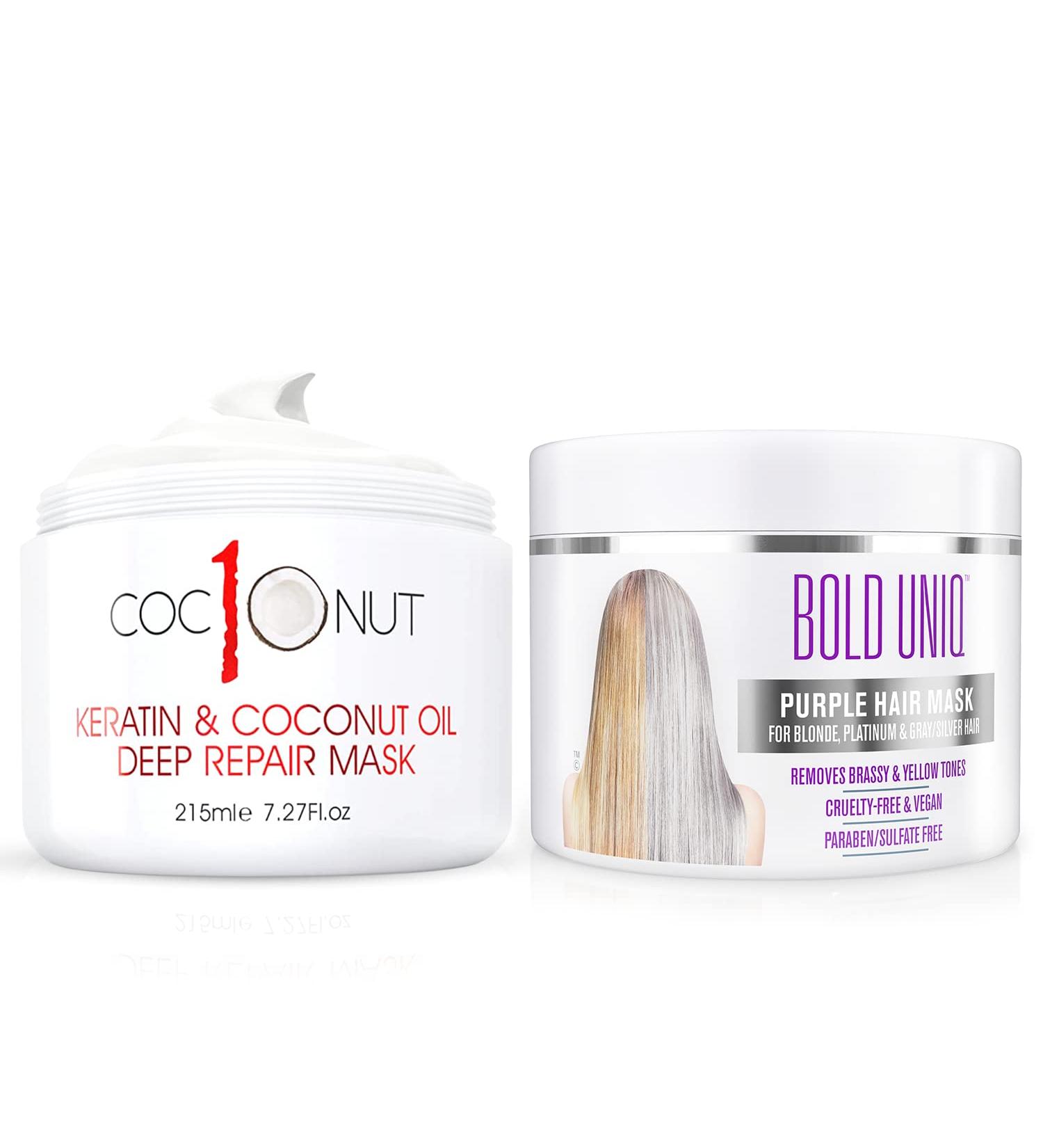 Ultimate Purple Hair Mask Bundle for Blonde, Platinum, Silver, Gray Hair & Coconut Mask with Keratin - Eliminate Yellow Tones, Hydrate & Repair Damaged Hair - Cruelty-Free & Vegan - Buy Online on GoSupps.com