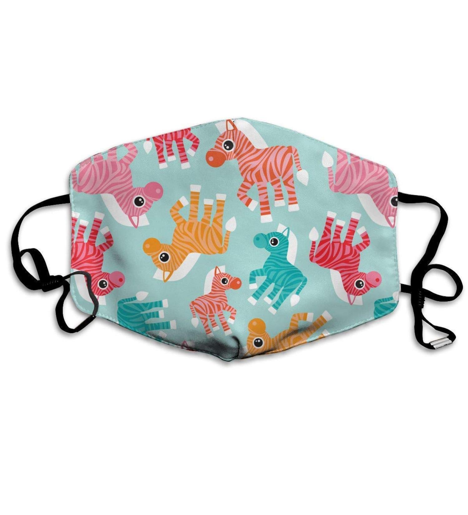Colorful Rainbow Stripes Zebra Dancing Washable Reusable Mask Cotton Anti Dust Half Face Mouth Mask For Kids Teens Men Women With Adjustable Ear Loops - Buy Online on GoSupps.com