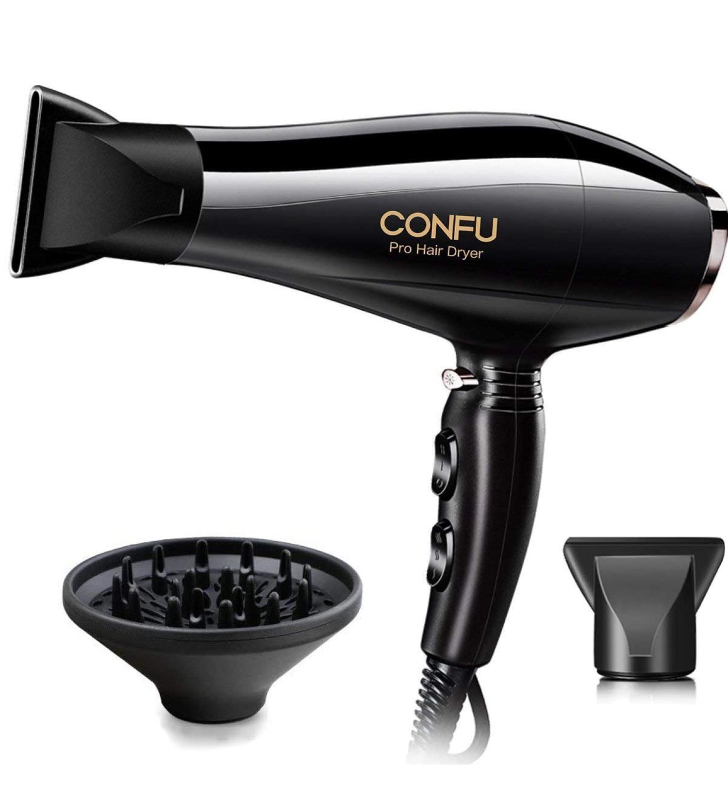 2300W Professional Hair Dryer with Diffuser - Confu Ionic Salon Hair Dryer Fast AC Motor 2 Speed & 3 Heat Settings Cool Shot - Black - Buy Online on GoSupps.com