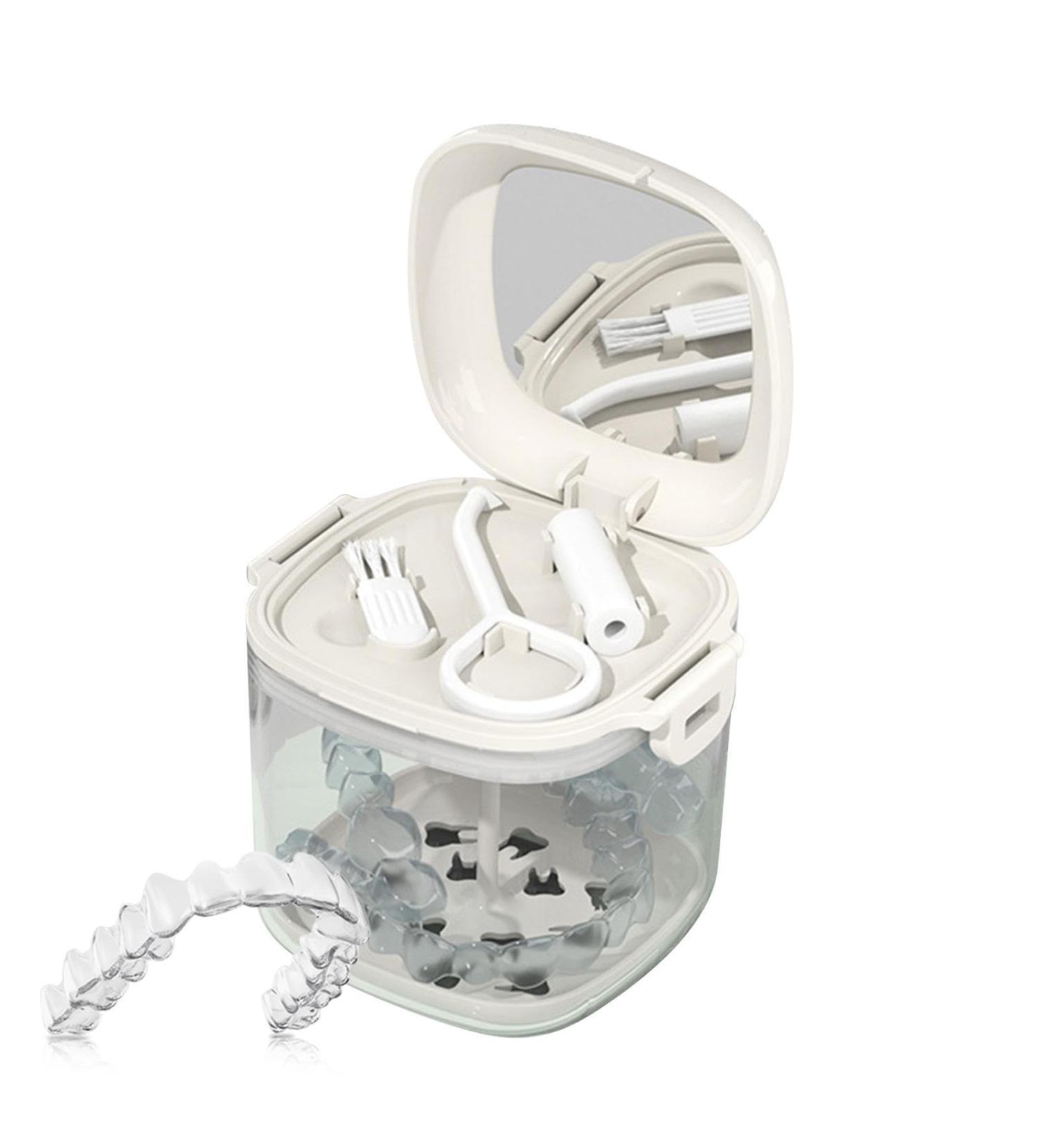 Portable Aligner Etui & Cleaning Box for Braces | Hierarchical Bracket Case with Mirror & Brush | Transparent Prosthesis Case for Brace Care - Buy Online on GoSupps.com