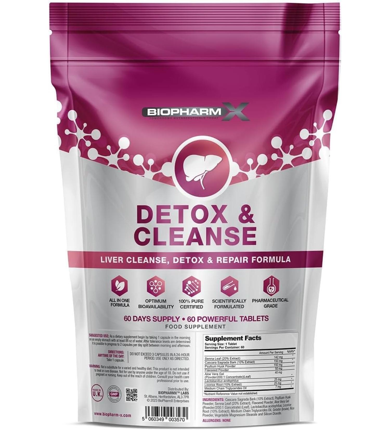 Liver Detox Cleanse & Repair (60 Tablets) 100% Herbal & Natural Ingredients - Manufactured in The UK by BioPharmX