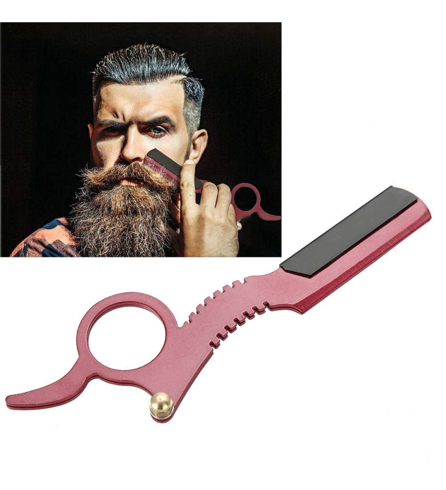 Stainless Steel Manual Straight Razor for Men - Asiermesser Thumb Shape Shaver for Facial Hair Removal (Red) - Buy Online on GoSupps.com