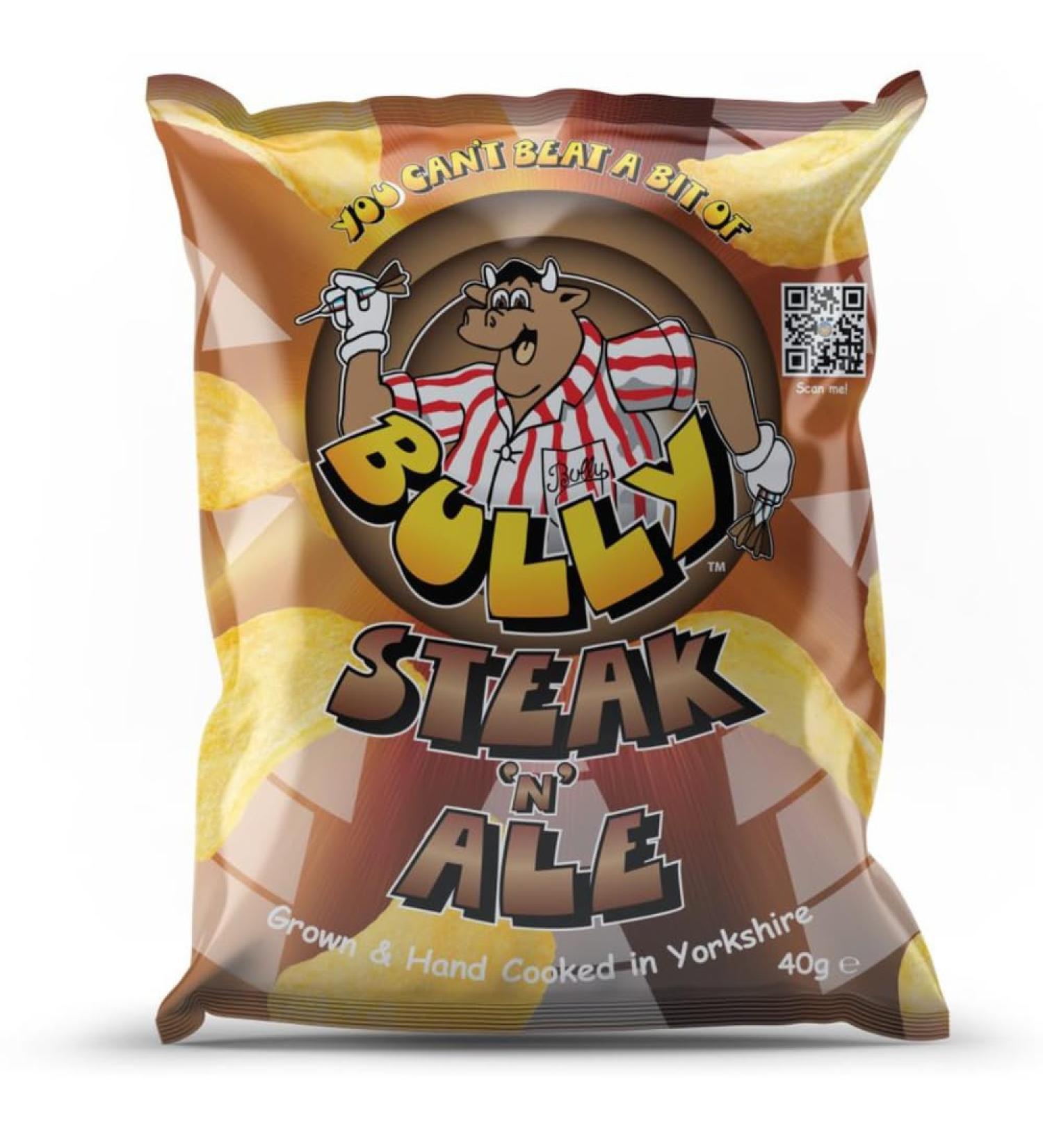 Bully Crisps - Steak 'N' Ale Flavour - Full Case 24x40g - Grown & Hand Cooked in Yorkshire - Buy Online on GoSupps.com