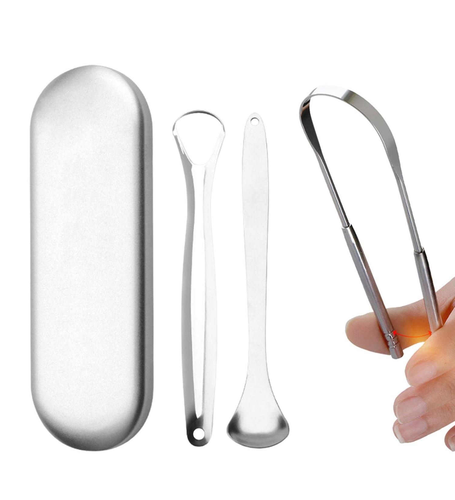 Stainless Steel Tongue Scraper for Adults | Tongue Cleaner Brush to Reduce Bad Breath - U-Shaped 3-Part Design - Buy Online on GoSupps.com