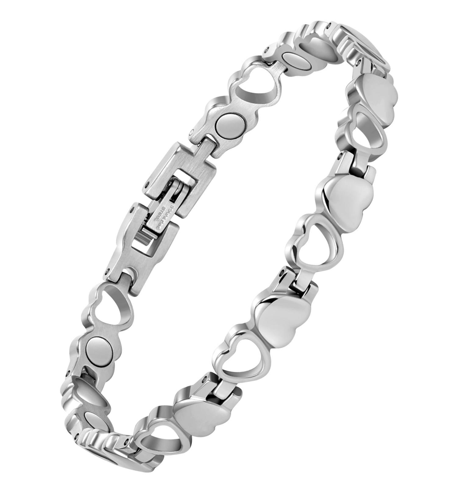 Jeracol Titanium Steel Magnetic Heart Bracelet for Women - Ultra Strong Magnets, Removal Tool, Gift Box - LH-Silver - Buy Online on GoSupps.com