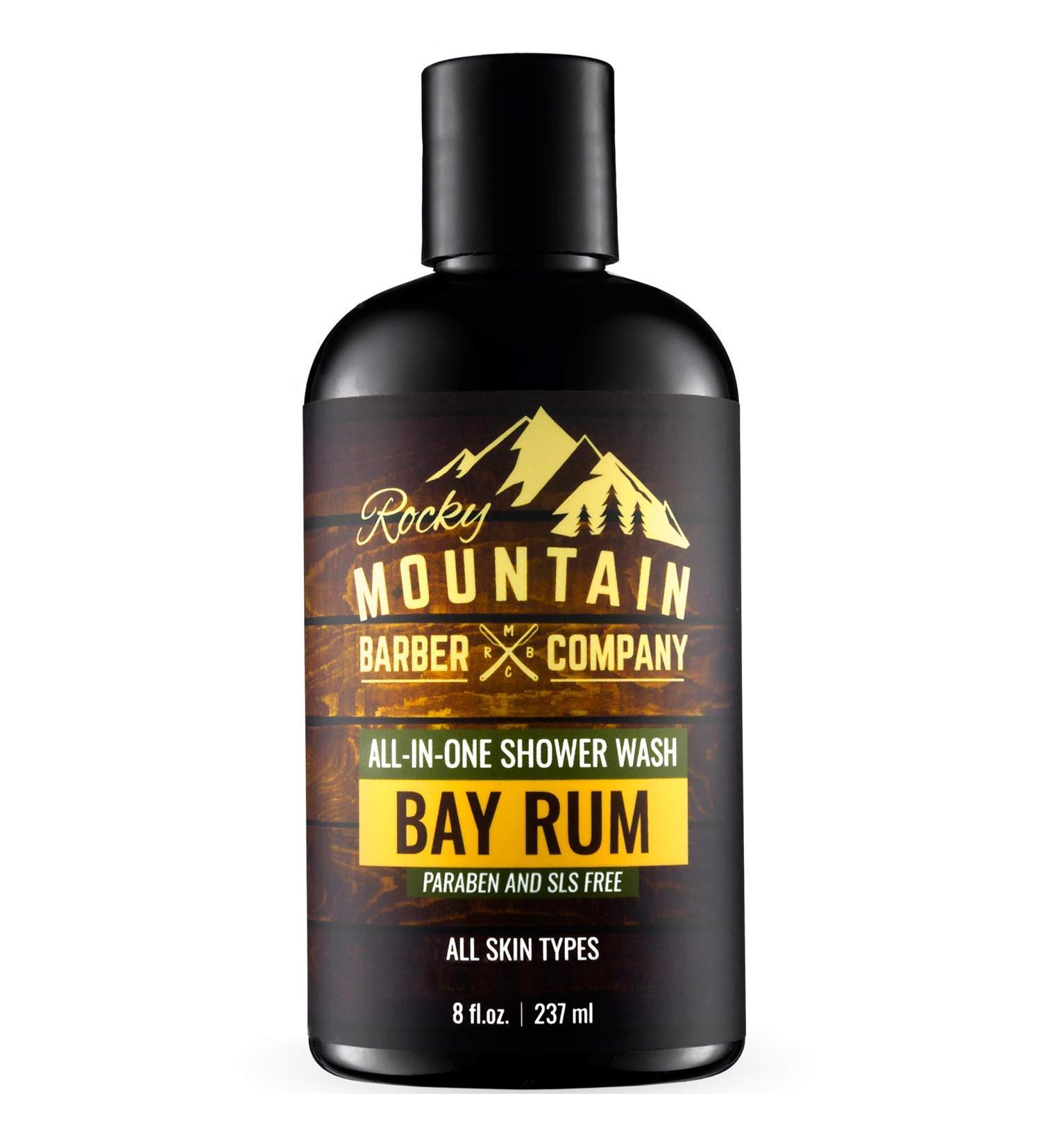 Rocky Mountain Barber Co. Bay Rum All-In-One Body Wash - 5-in-1 Shampoo, Conditioner, Face & Beard Wash - 8 oz - Buy Online on GoSupps.com