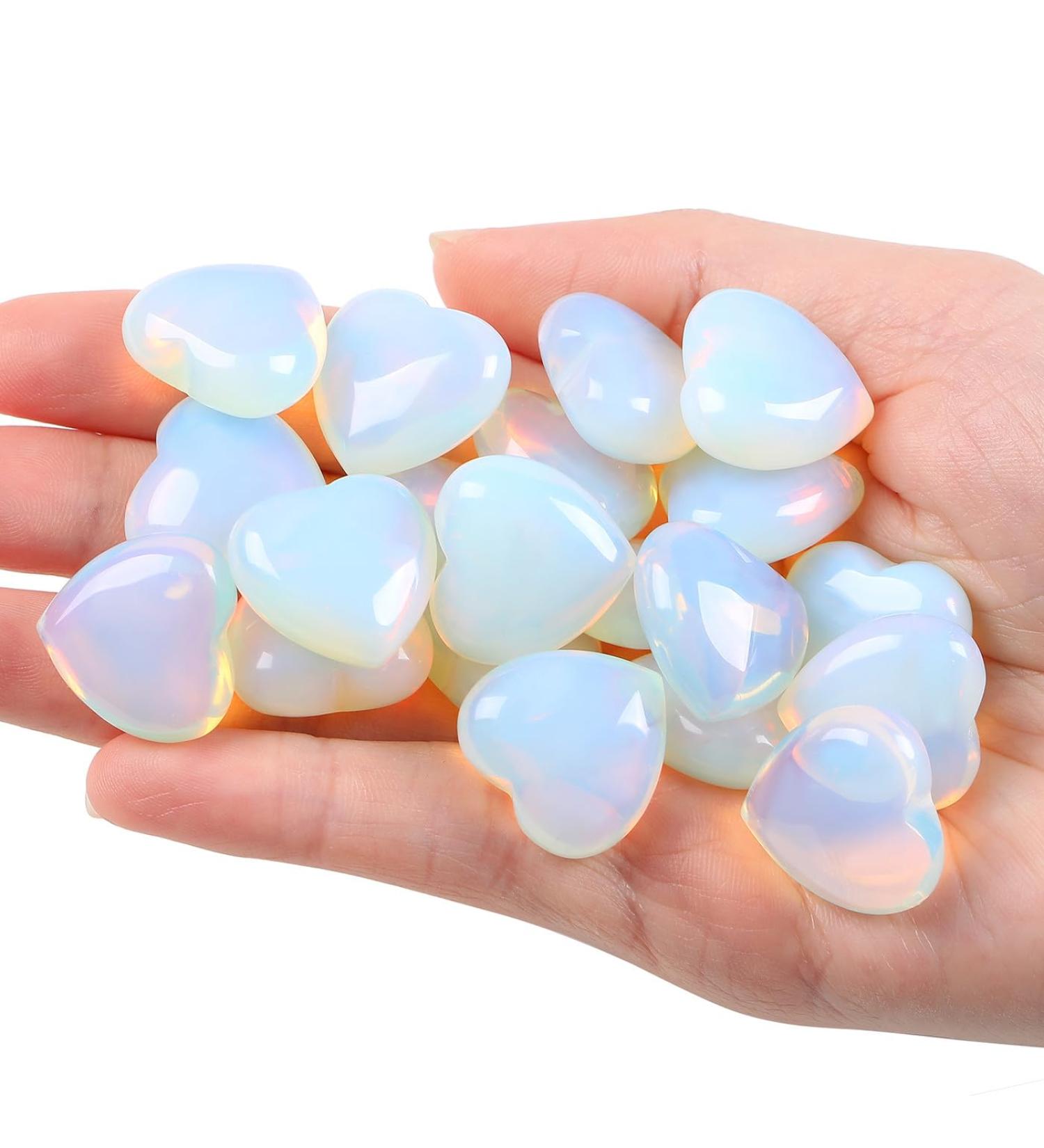 XIANNVXI 10 Pcs Opalite Heart Crystals Gemstones Set - Polished Love Pocket Stones for Reiki Beginners - White Synthetic Opal - Buy Online on GoSupps.com