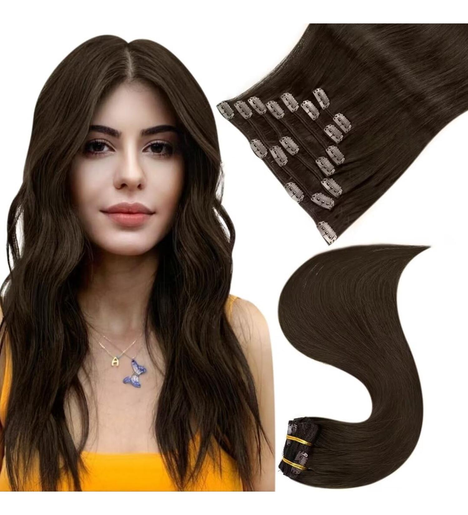 Easyouth Brown Clip in Hair Extensions Human Hair 16 120g 7Pcs Double Weft Darkest Brown Real Hair Clip ins 16 2-7Pcs Clip #2 - Buy Online on GoSupps.com