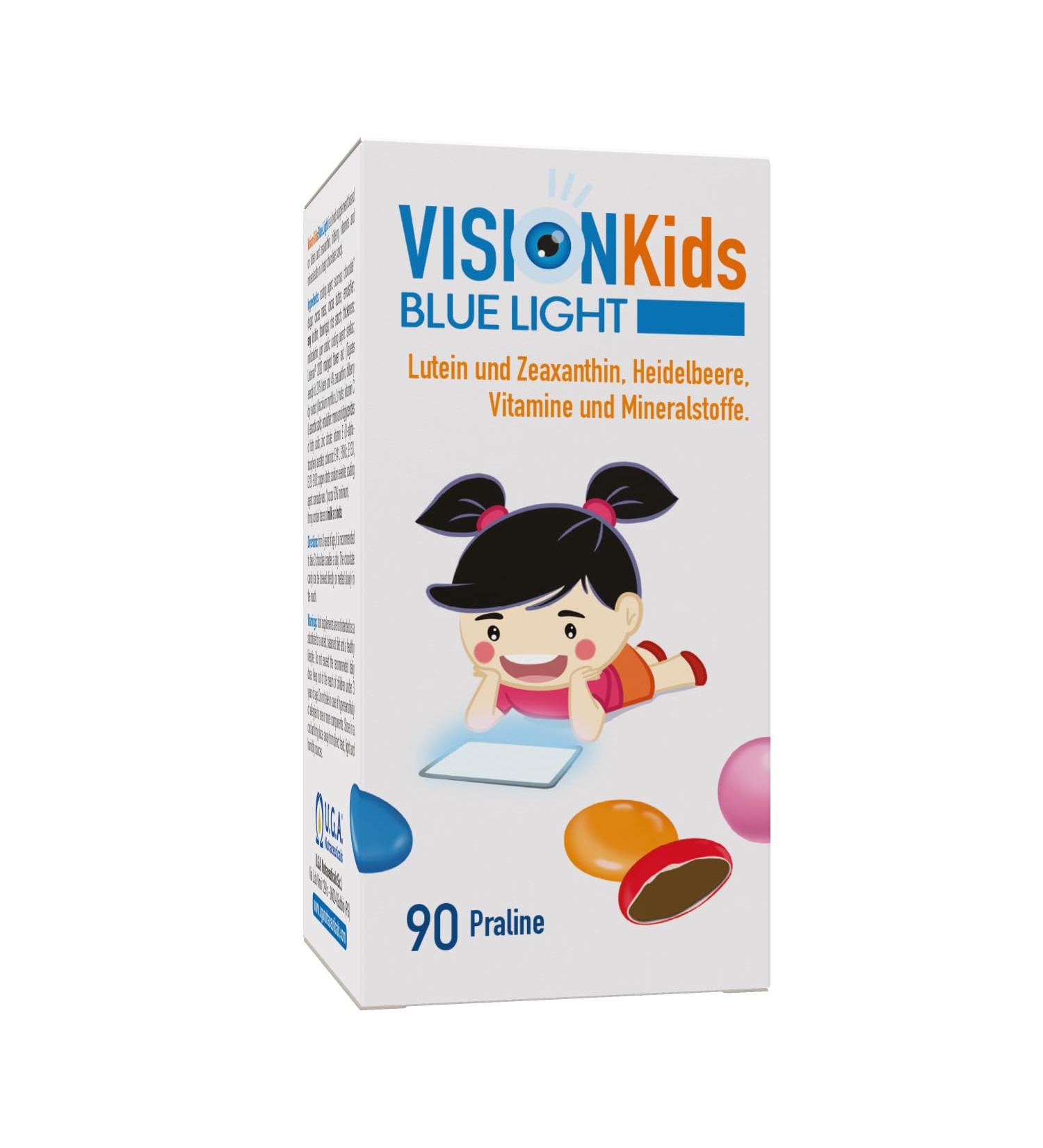 Vision Kids Blue Light - Protection against blue light from tablets PCs and smartphones - zinc vitamin C and E - Lutein and Zeaxanthin - for children - 90 candies with chocolate taste