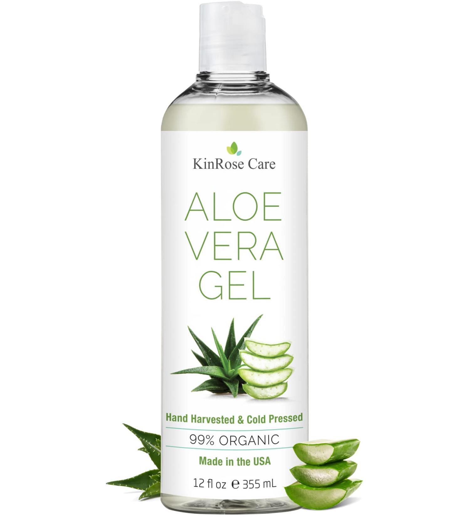 12oz Organic Aloe Vera Gel - Pure Cold Pressed for Skin, Hair & Sunburn Relief - KinRose Care - Vegan & Unscented - Buy Online on GoSupps.com