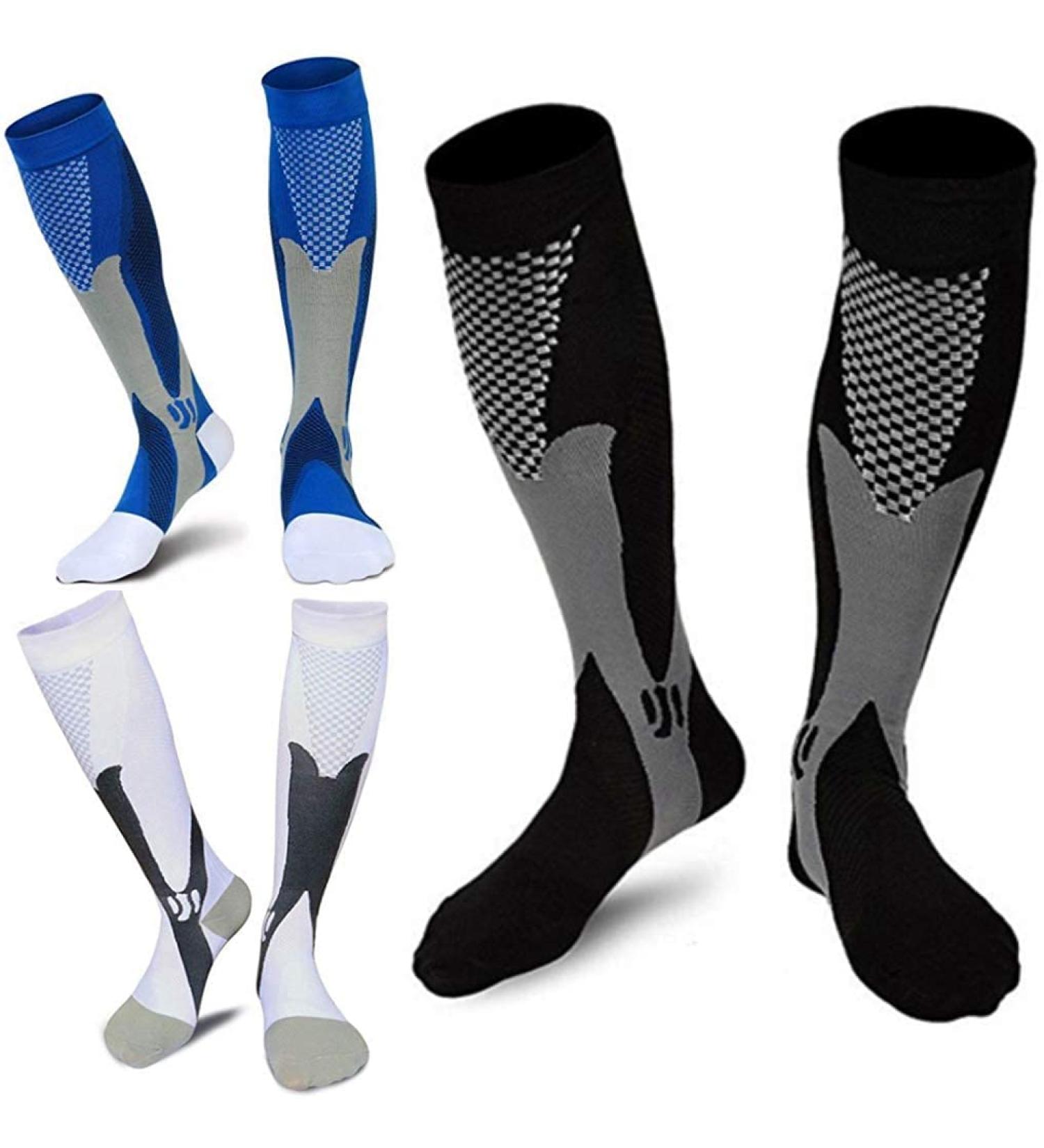 Men & Women Compression Socks (3 Pairs) 20-30 mmhg Medical Stockings - Black+Blue+White - L-XL - Buy Online on GoSupps.com