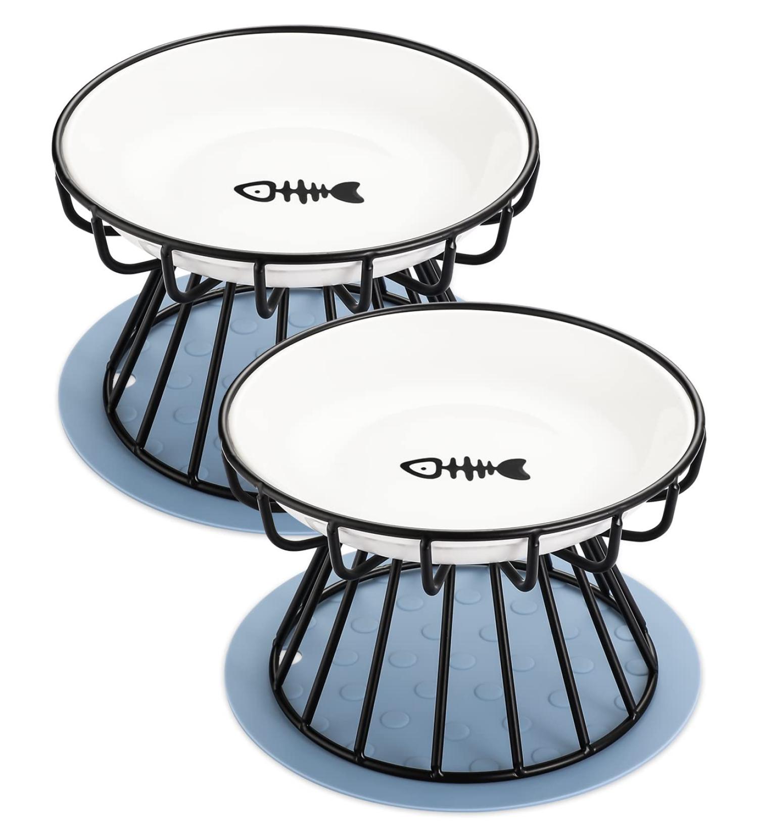 Dorakitten 2Pcs Ceramic Raised Cat Bowl Set | Anti-Vomiting & Non-Slip Cat Feeding Dish | Elevated Pet Bowl for Spine Health | Comfortable & Dishwasher Safe - Buy Online on GoSupps.com